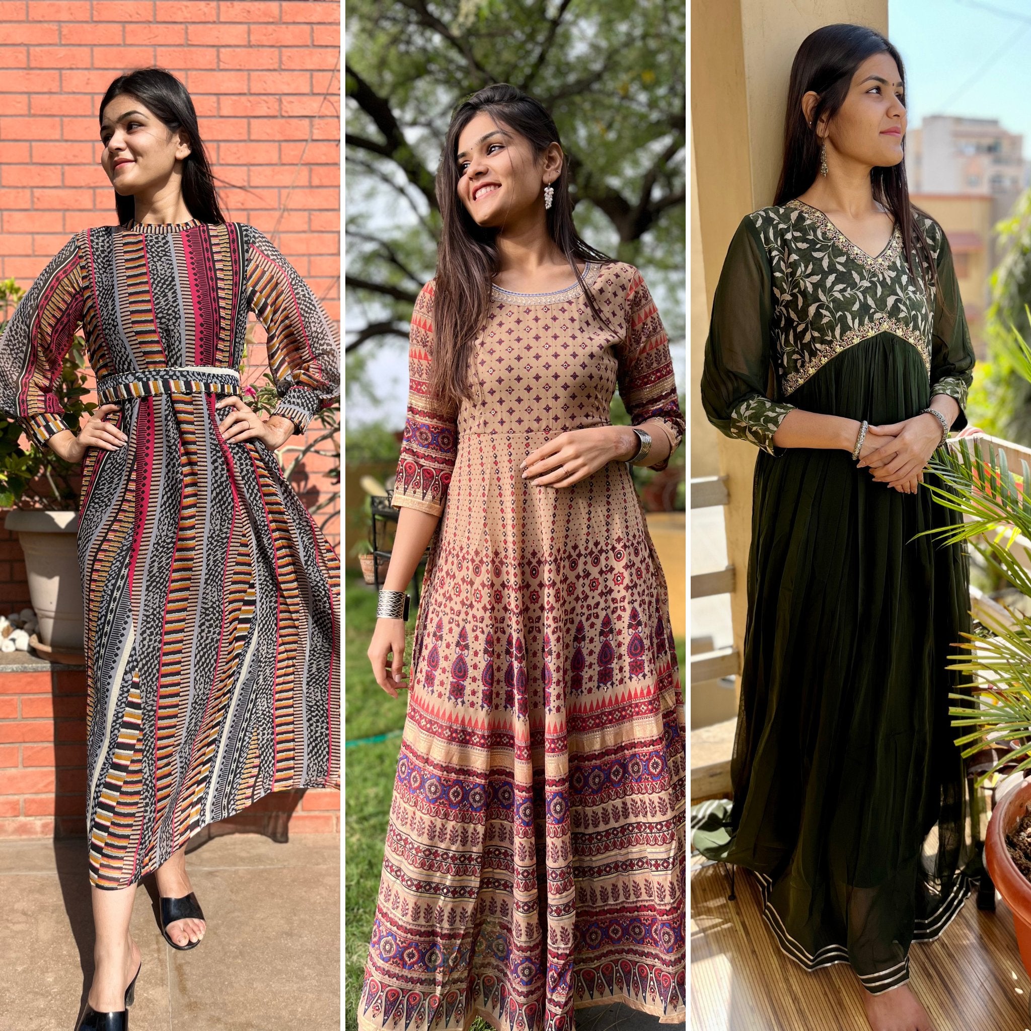 Image of Collection of elegant and stylish gown kurtis featuring various designs and colors