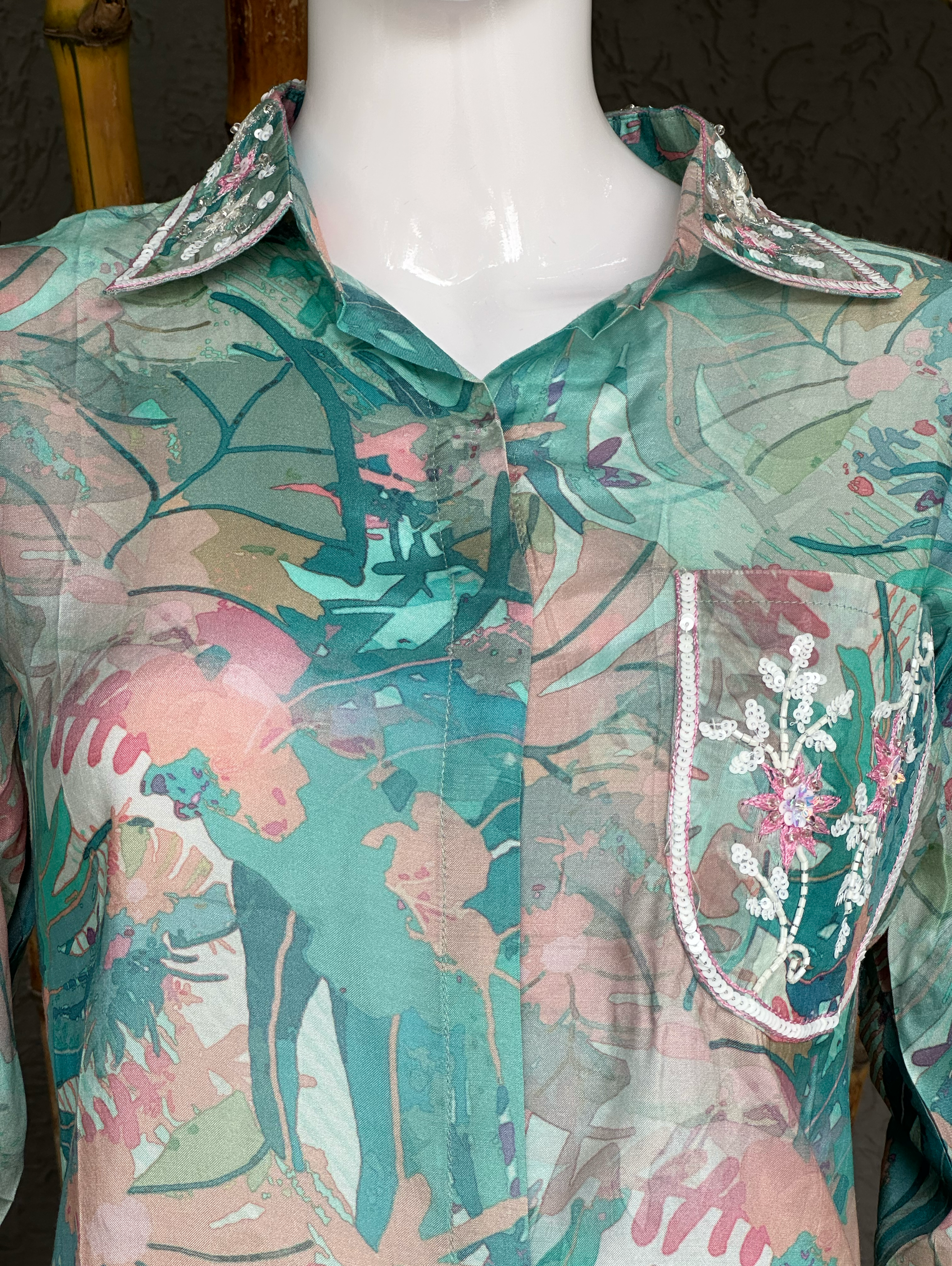 Image of Muslin with Collar and Pocket Embroidery Coords