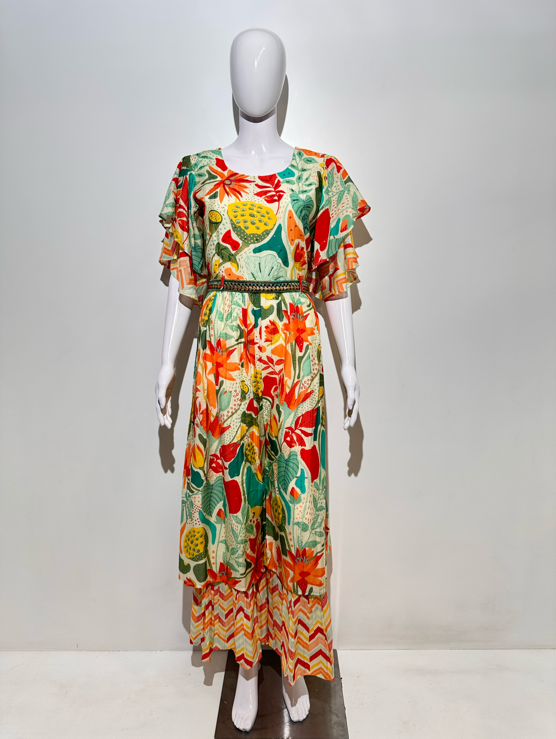 Multicolor Muslin Jumpsuit with Sequence work