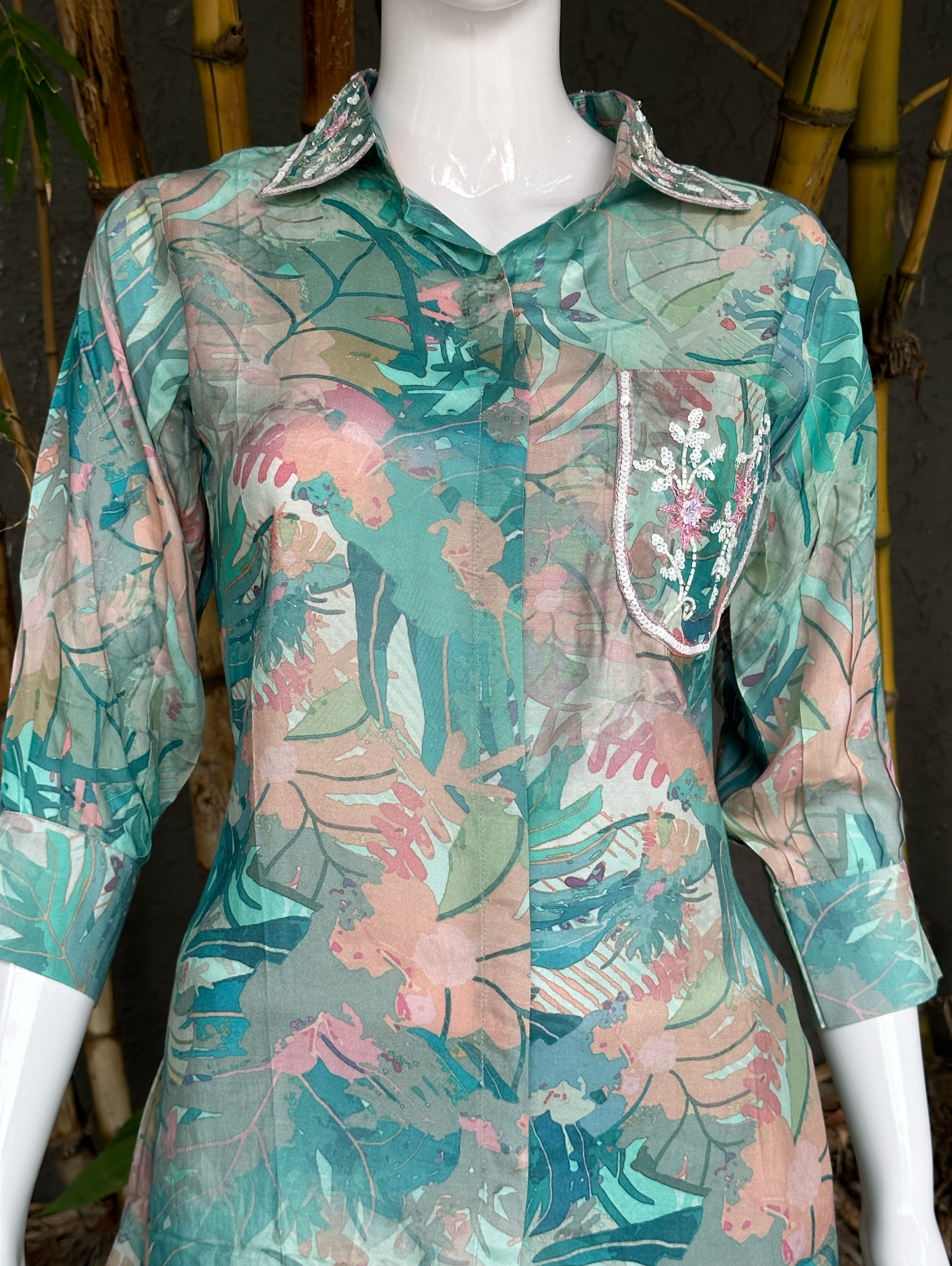 Muslin Flower Print Coord Set with Hand work