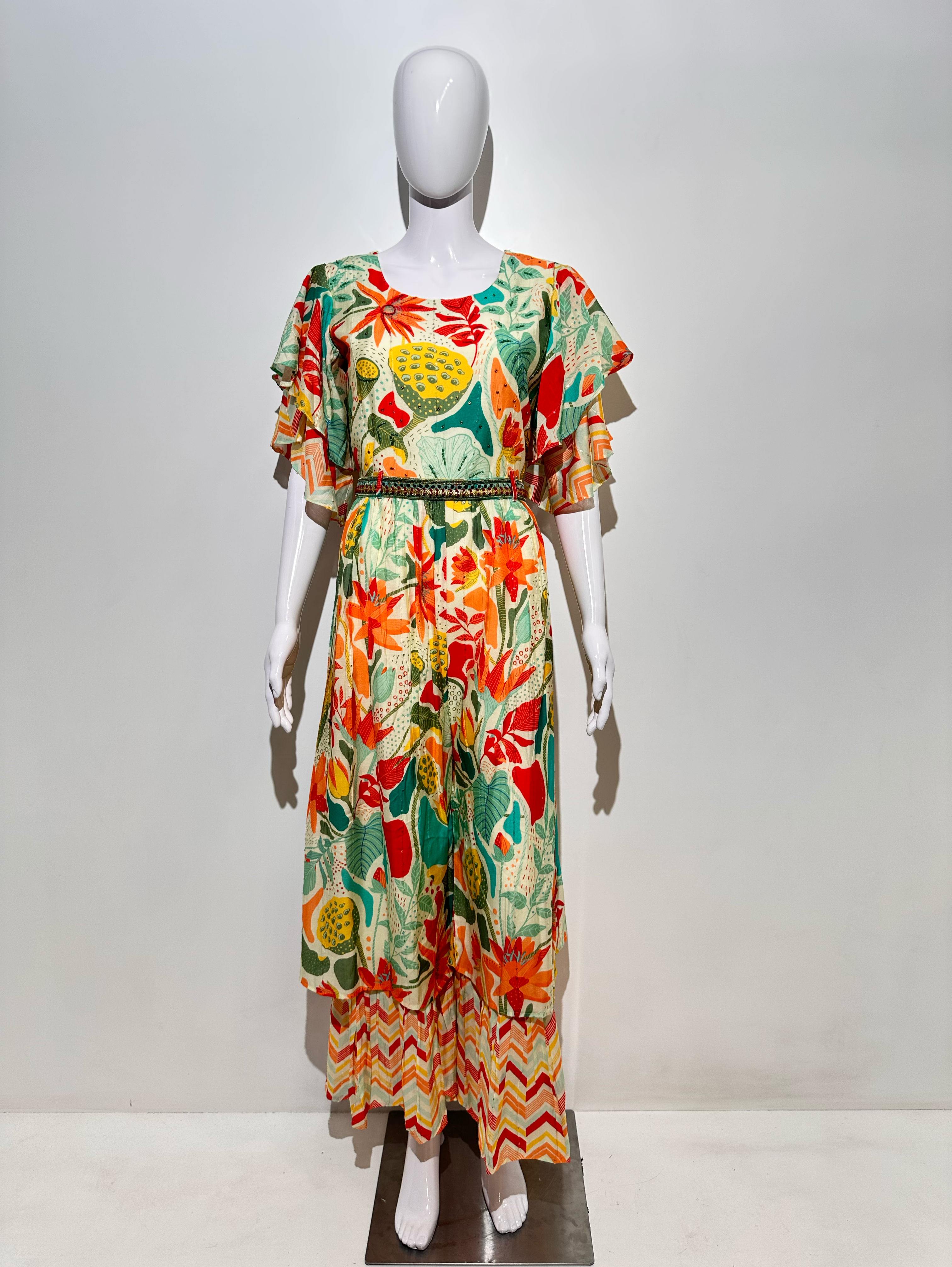 Image of Multicolor Muslin Jumpsuit with Sequence work