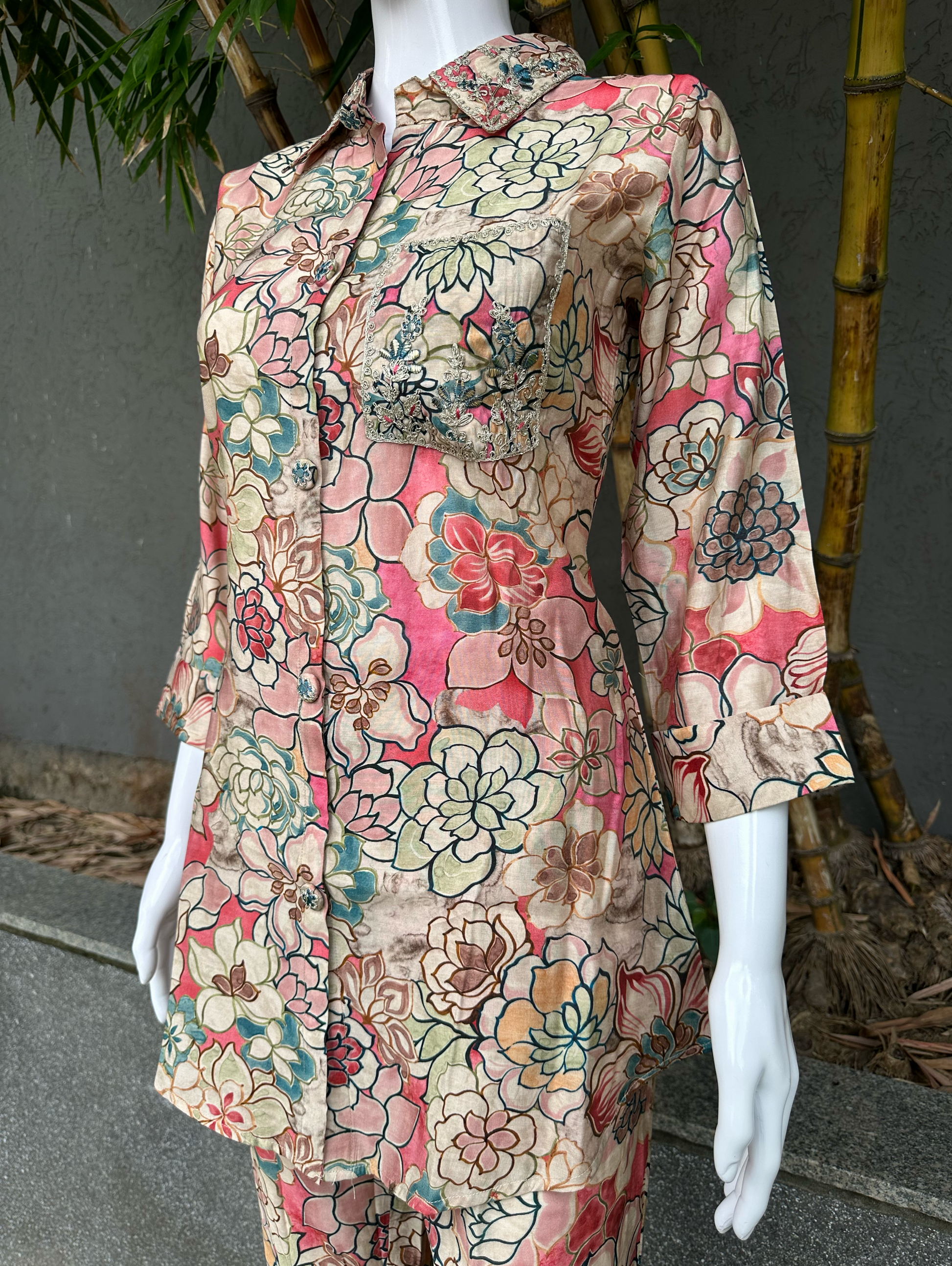 Muslin Collar & Pocket Embroidery Coords