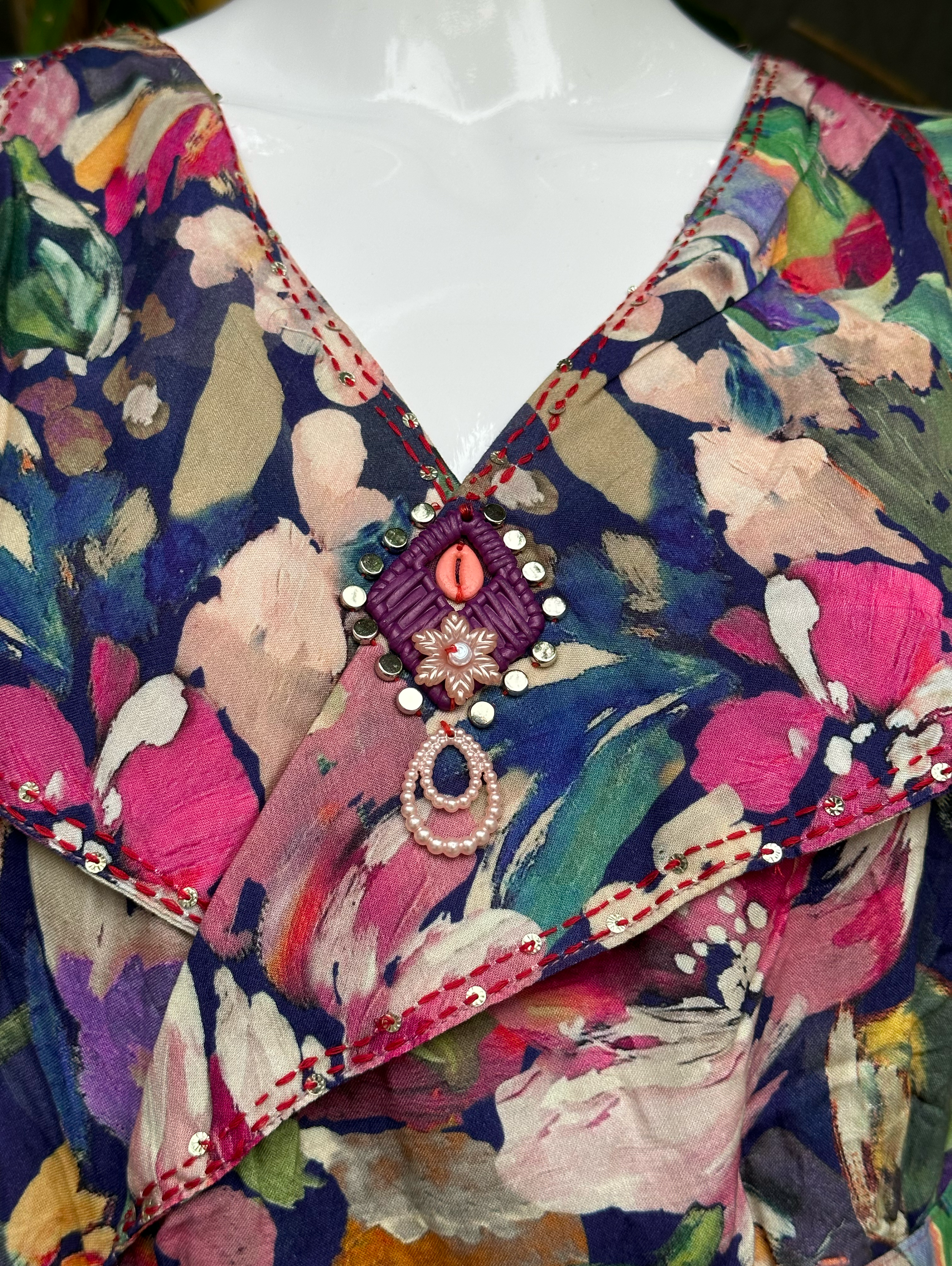 Image of Rayon Print with Hand work Coords
