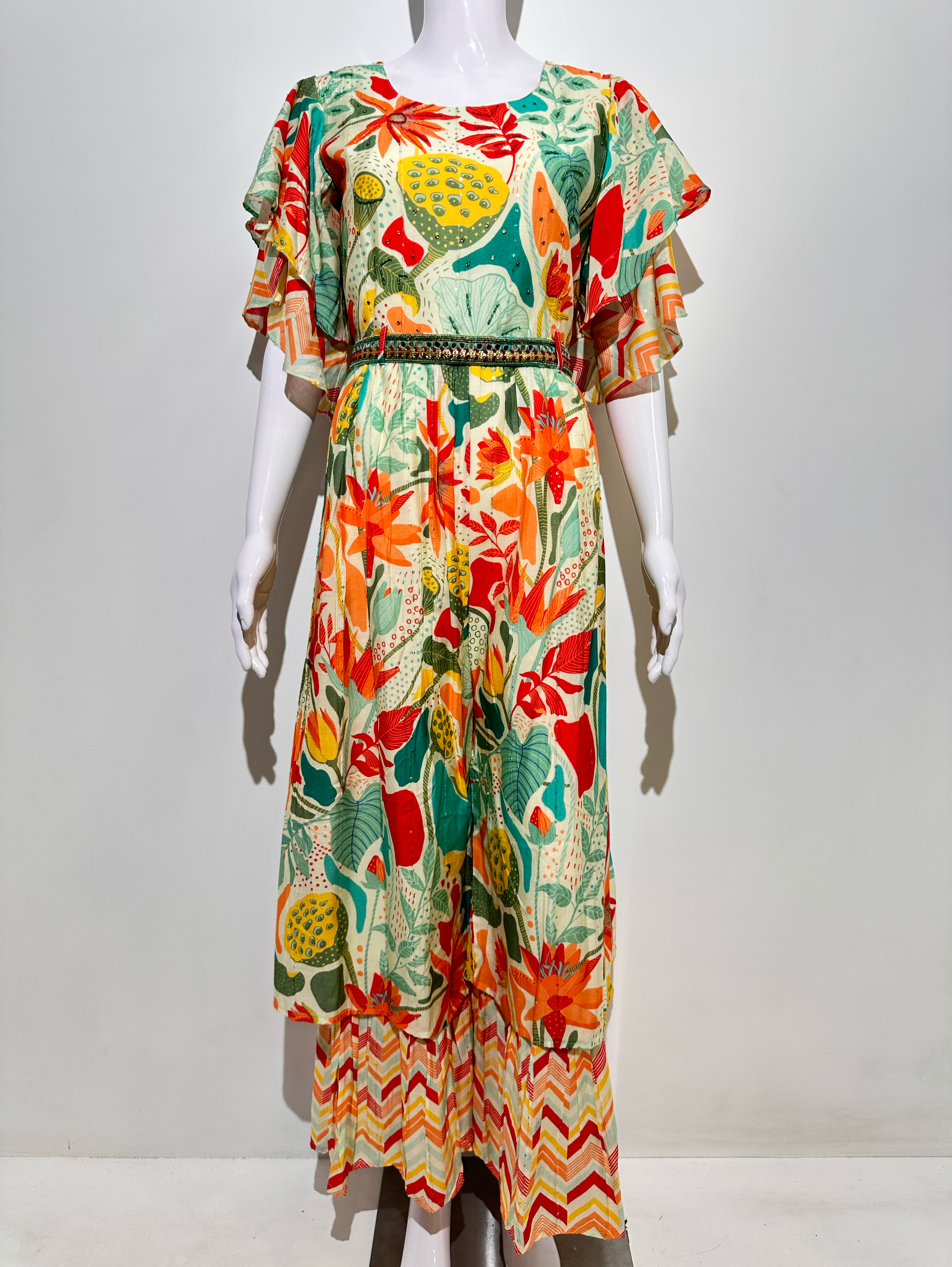 Image of Multicolor Muslin Jumpsuit with Sequence work