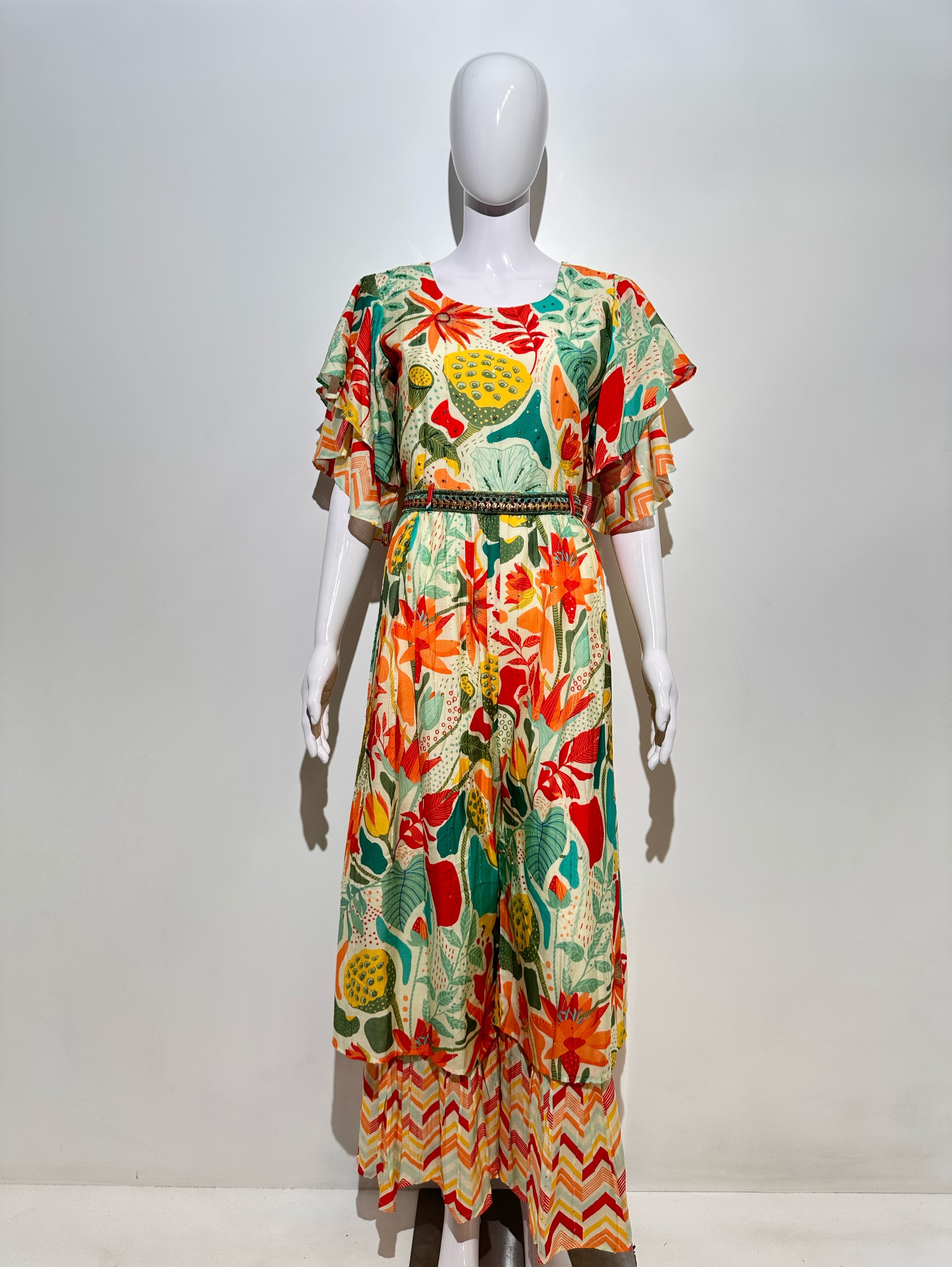 Multicolor Muslin Jumpsuit with Sequence work