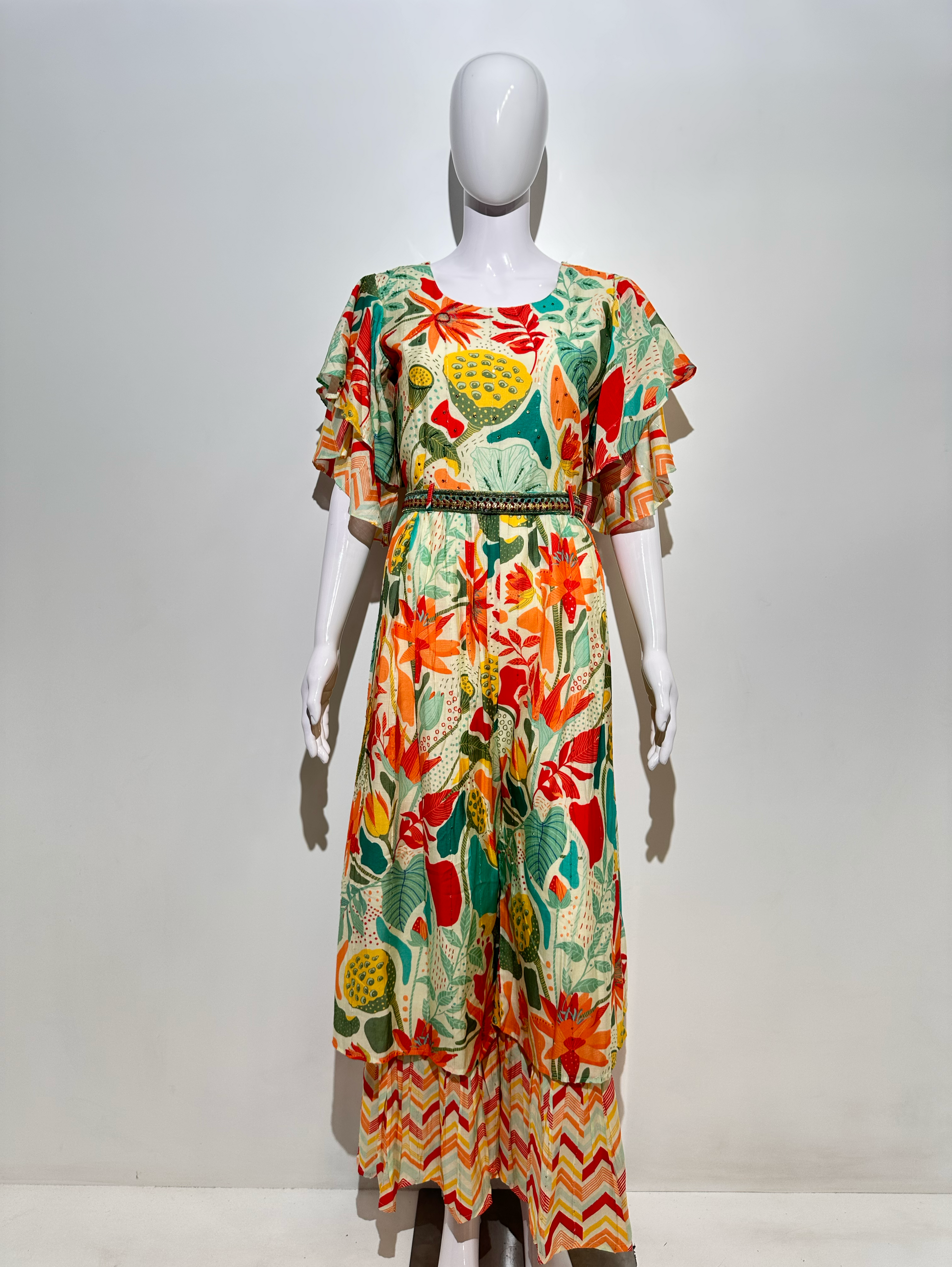 Multicolor Muslin Jumpsuit with Sequence work