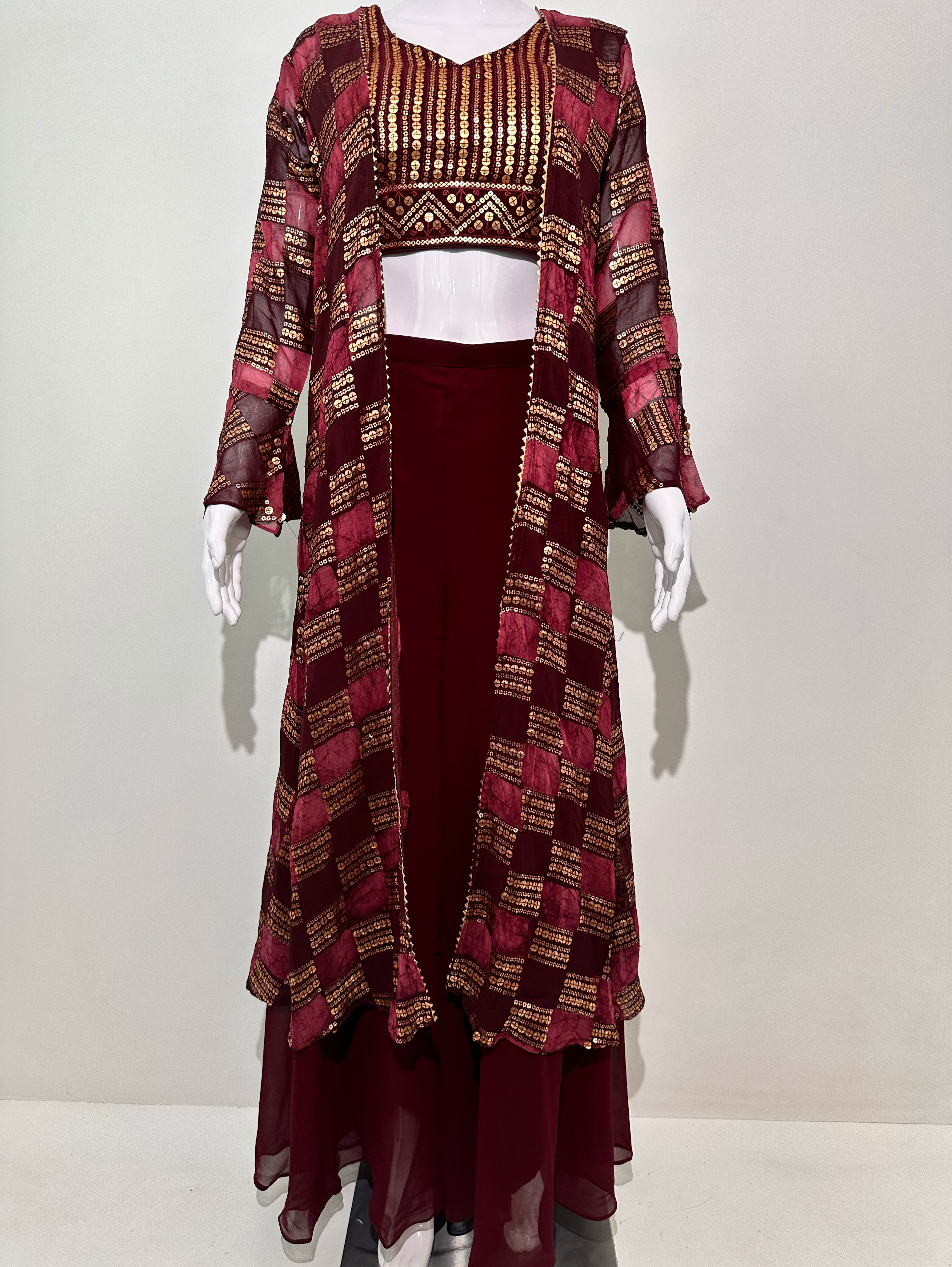 Image of Red Georgette Three Piece Set