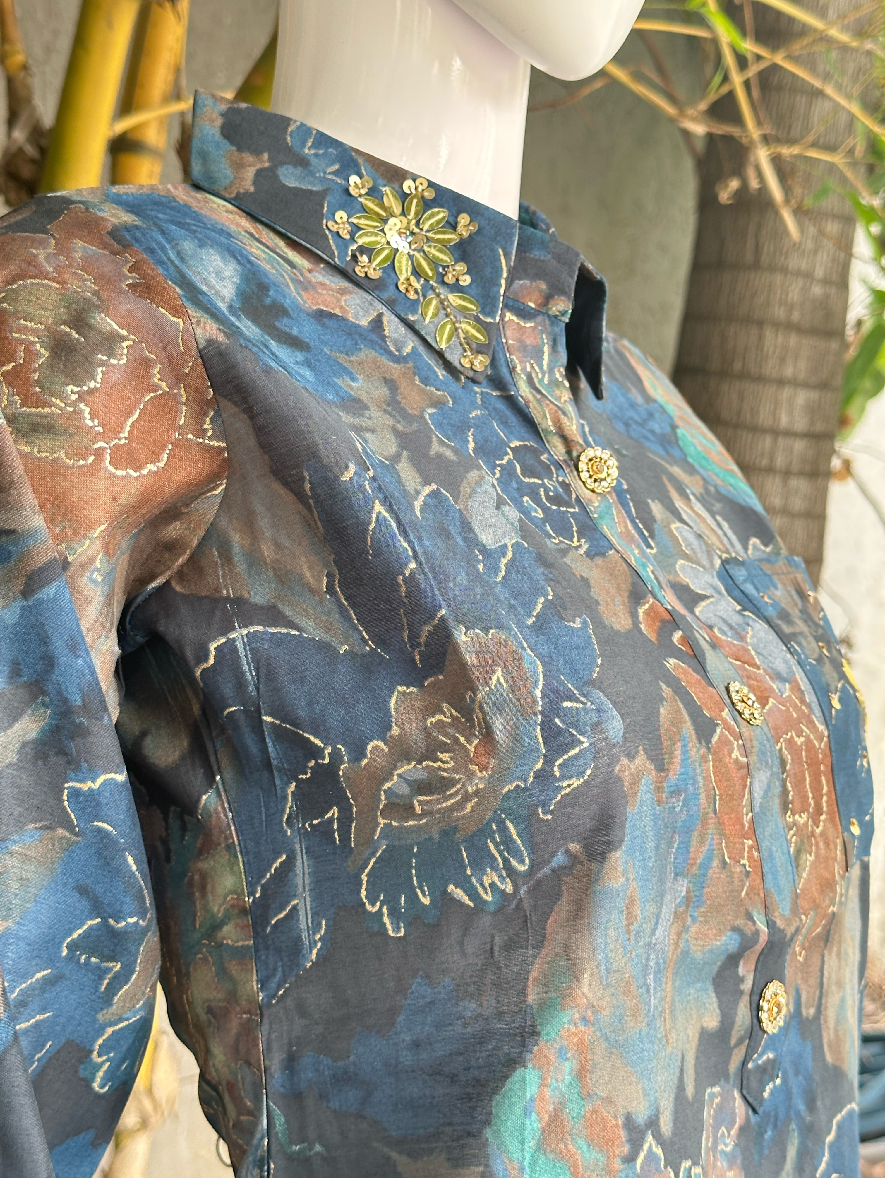 Image of Muslin with Collar and Pocket Embroidery Coords