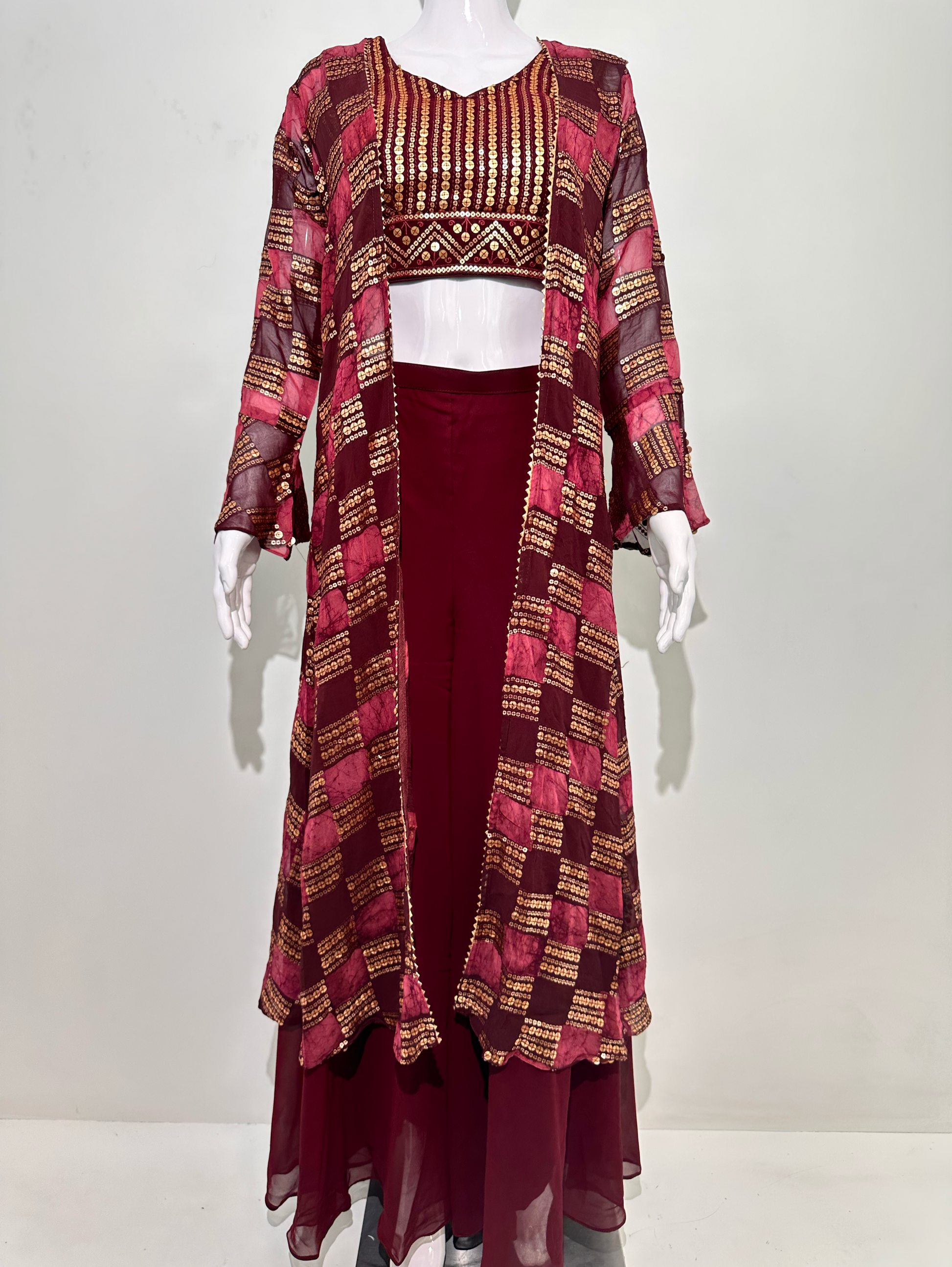 Red Georgette Three Piece Set