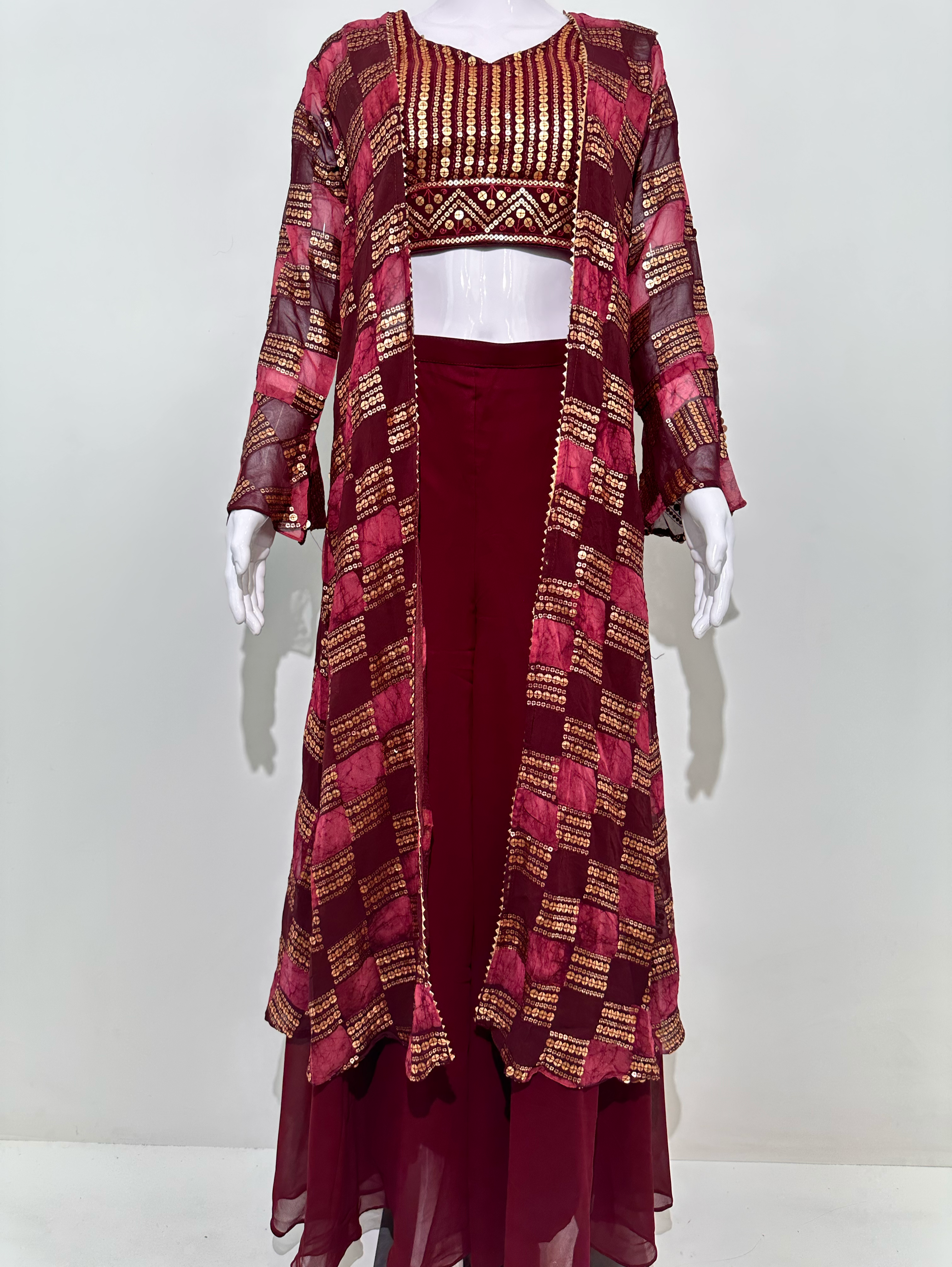 Image of Red Georgette Three Piece Set