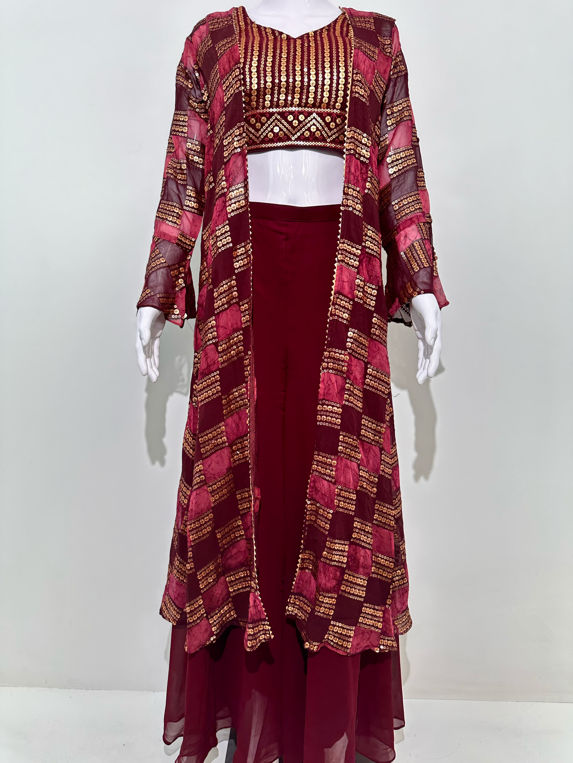 Red Georgette Three Piece Set