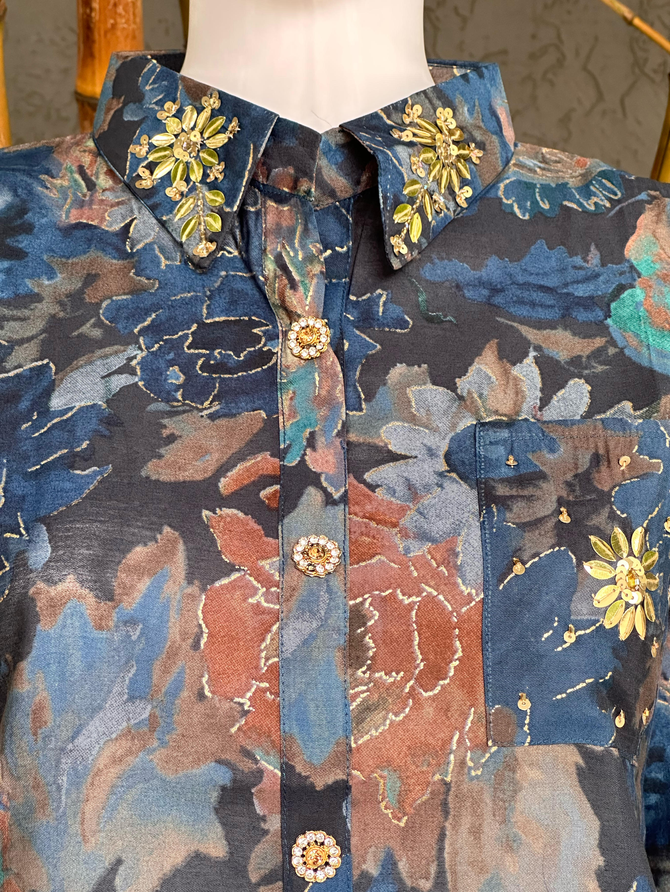 Image of Muslin with Collar and Pocket Embroidery Coords
