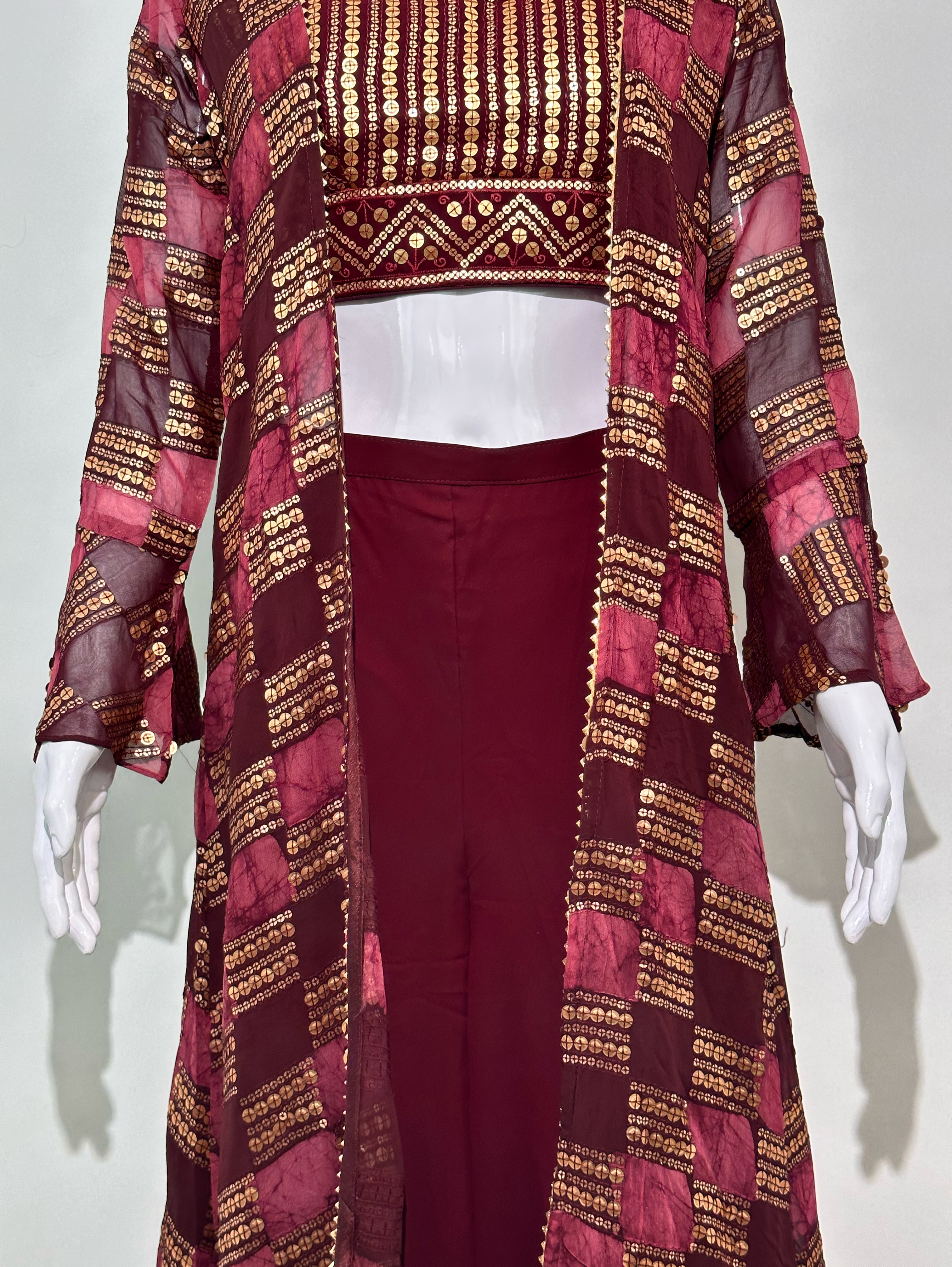 Image of Red Georgette Three Piece Set