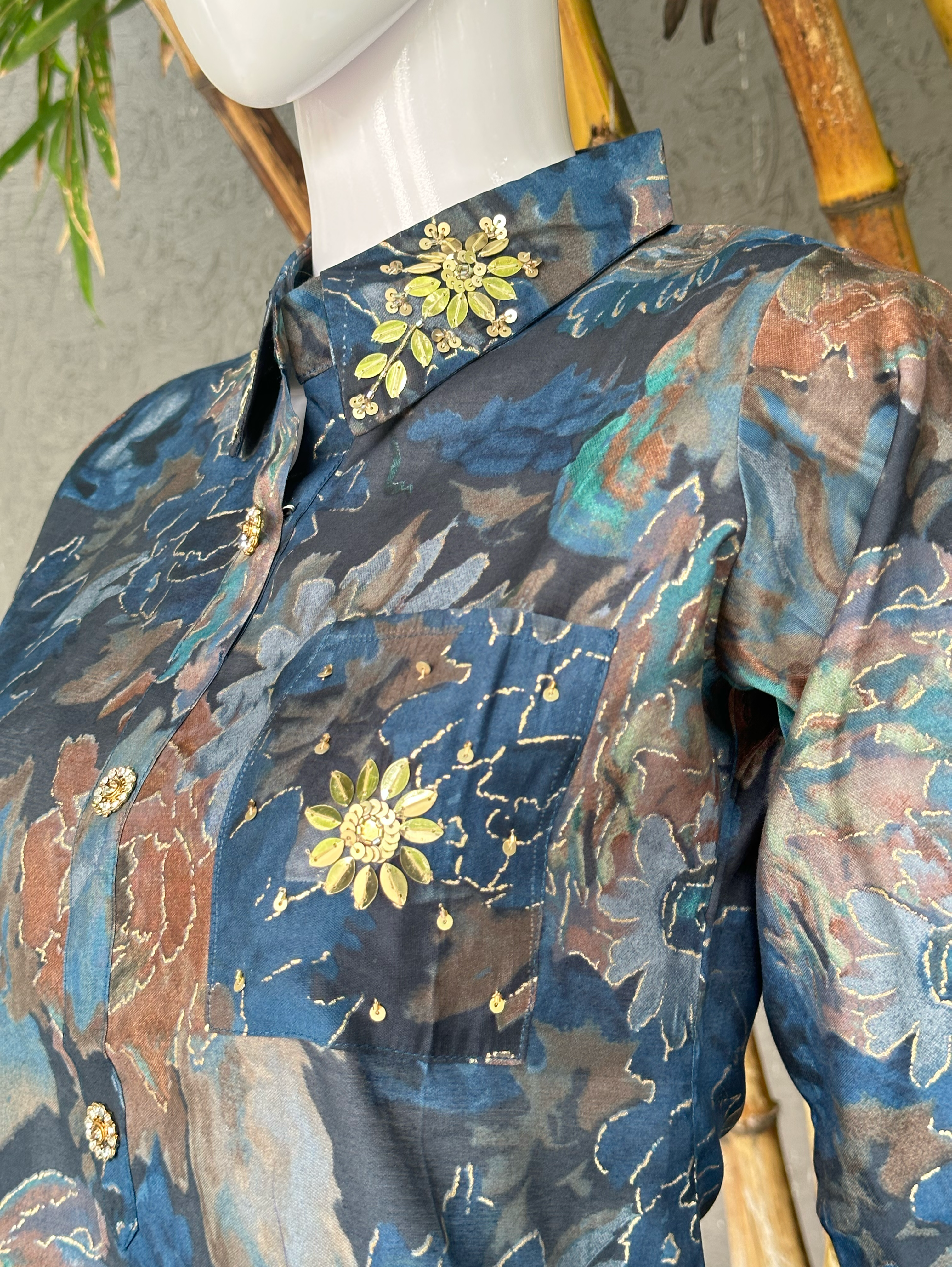Image of Muslin with Collar and Pocket Embroidery Coords