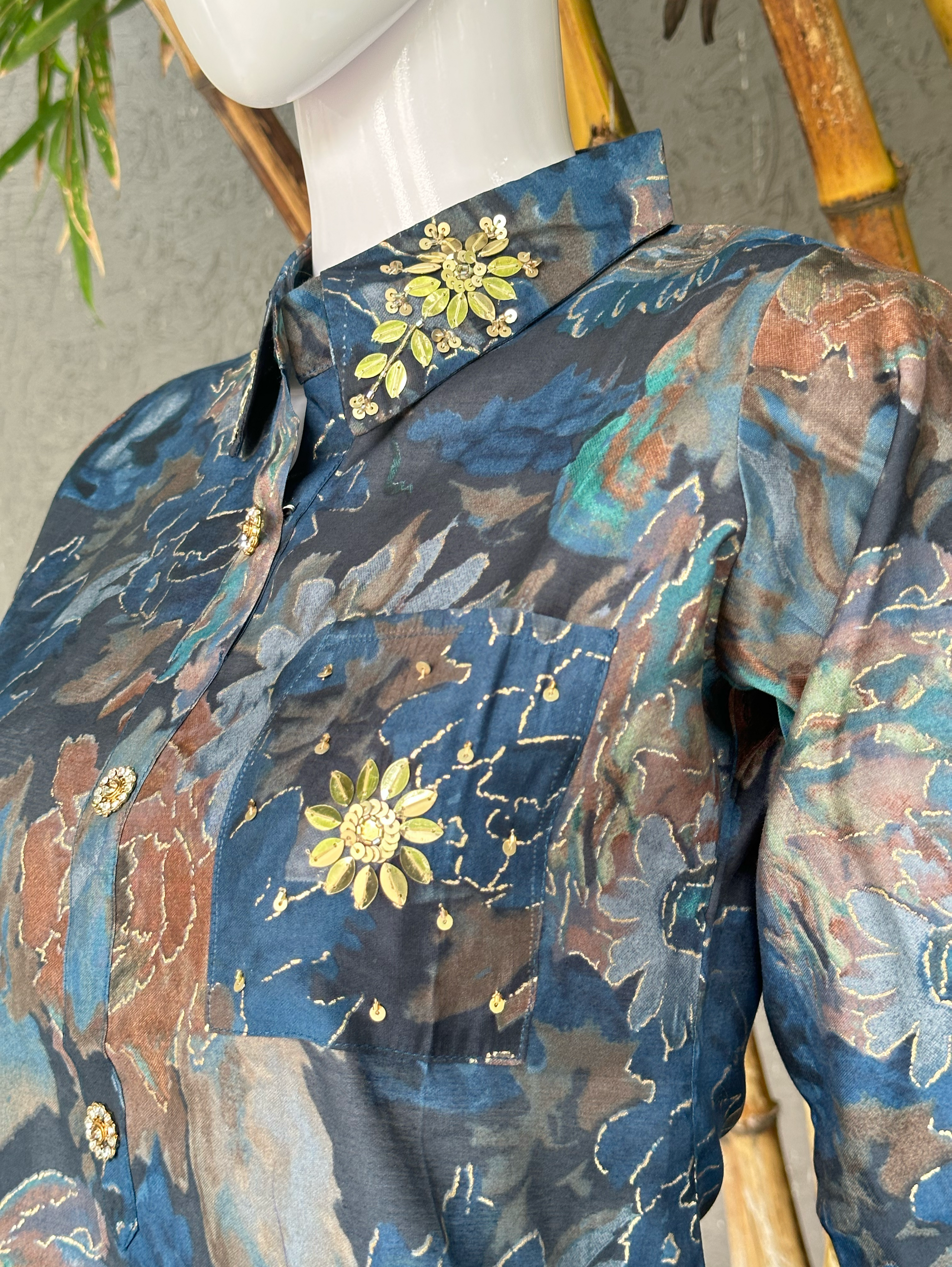 Muslin with Collar and Pocket Embroidery Coords