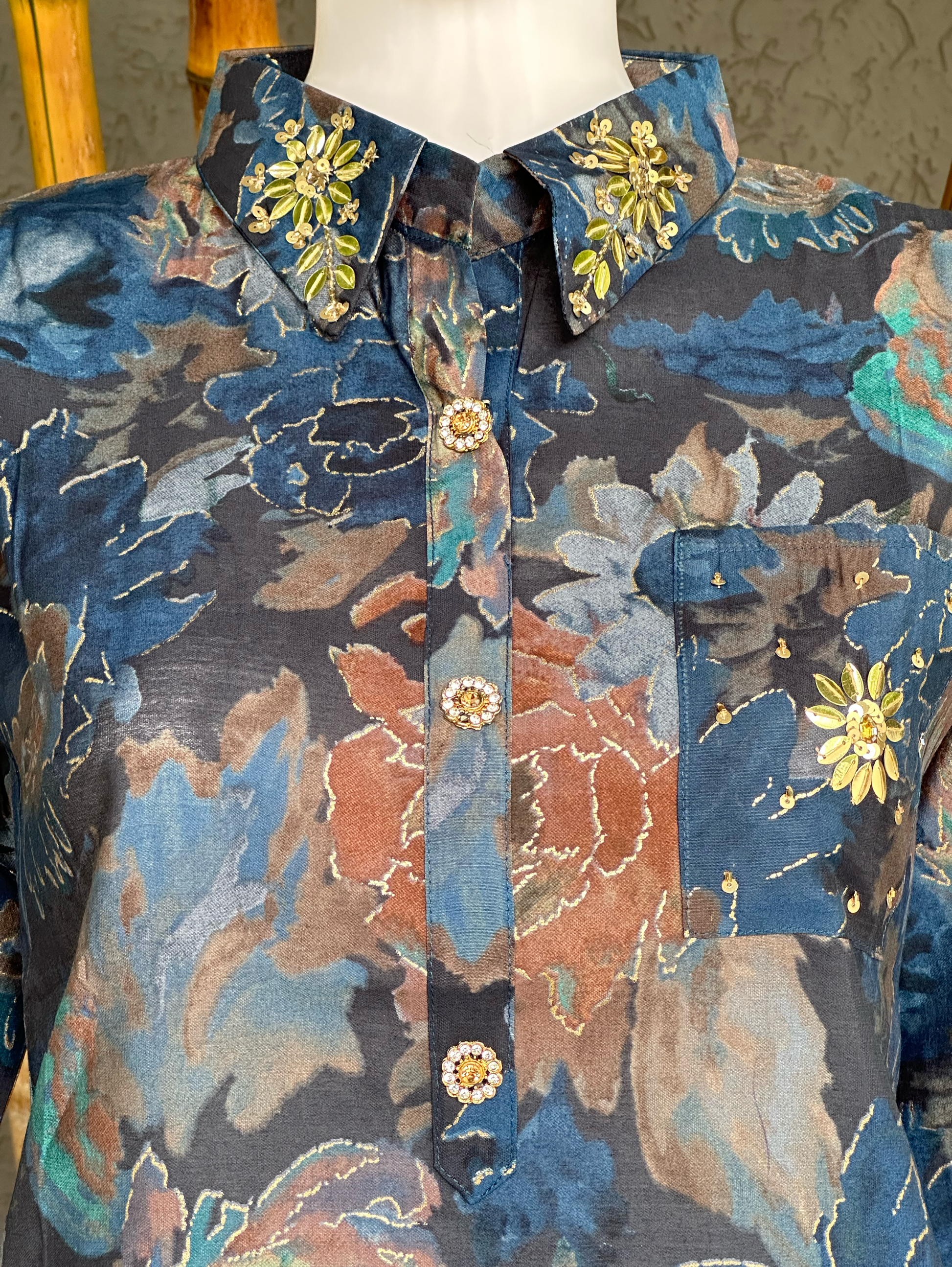 Muslin with Collar and Pocket Embroidery Coords