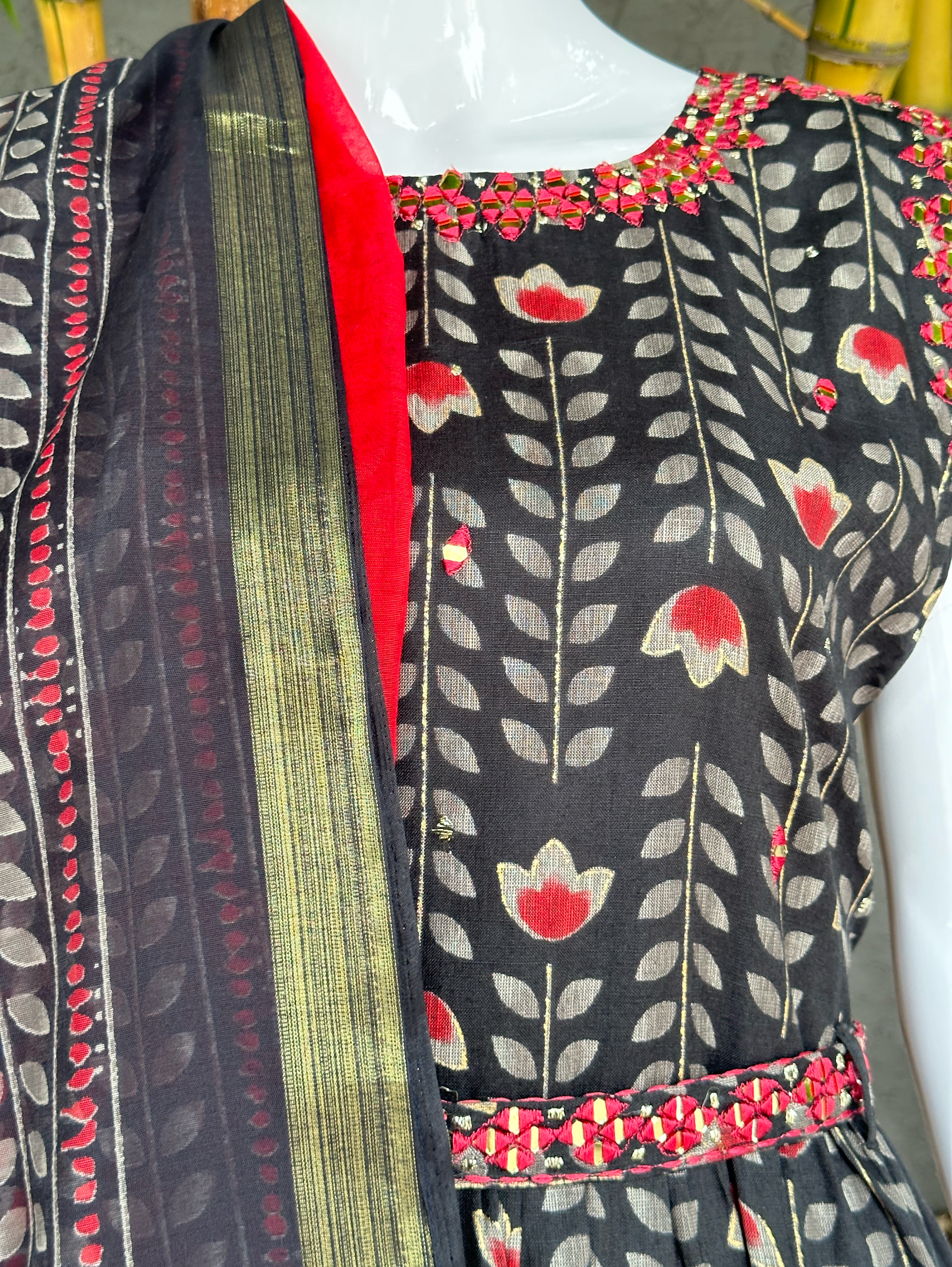 Image of Rayon with Mirror work Kurti Set - With Belt