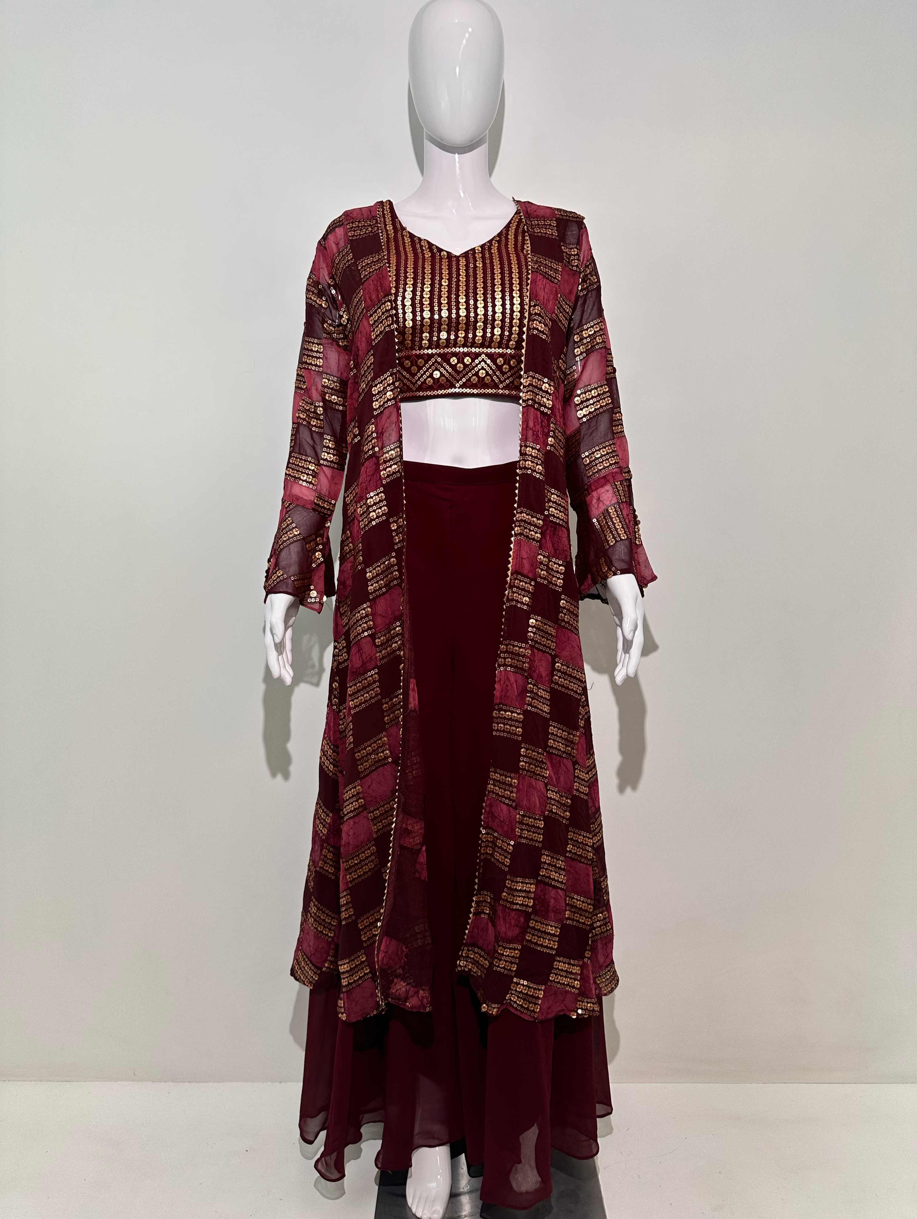 Image of Red Georgette Three Piece Set
