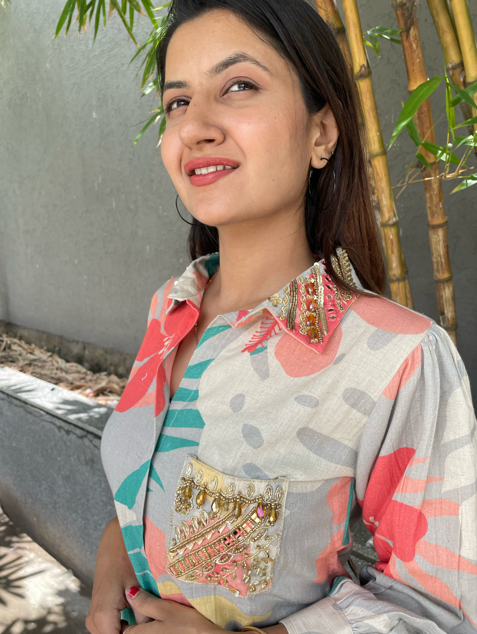 Cotton Flower Print Hand work Coords