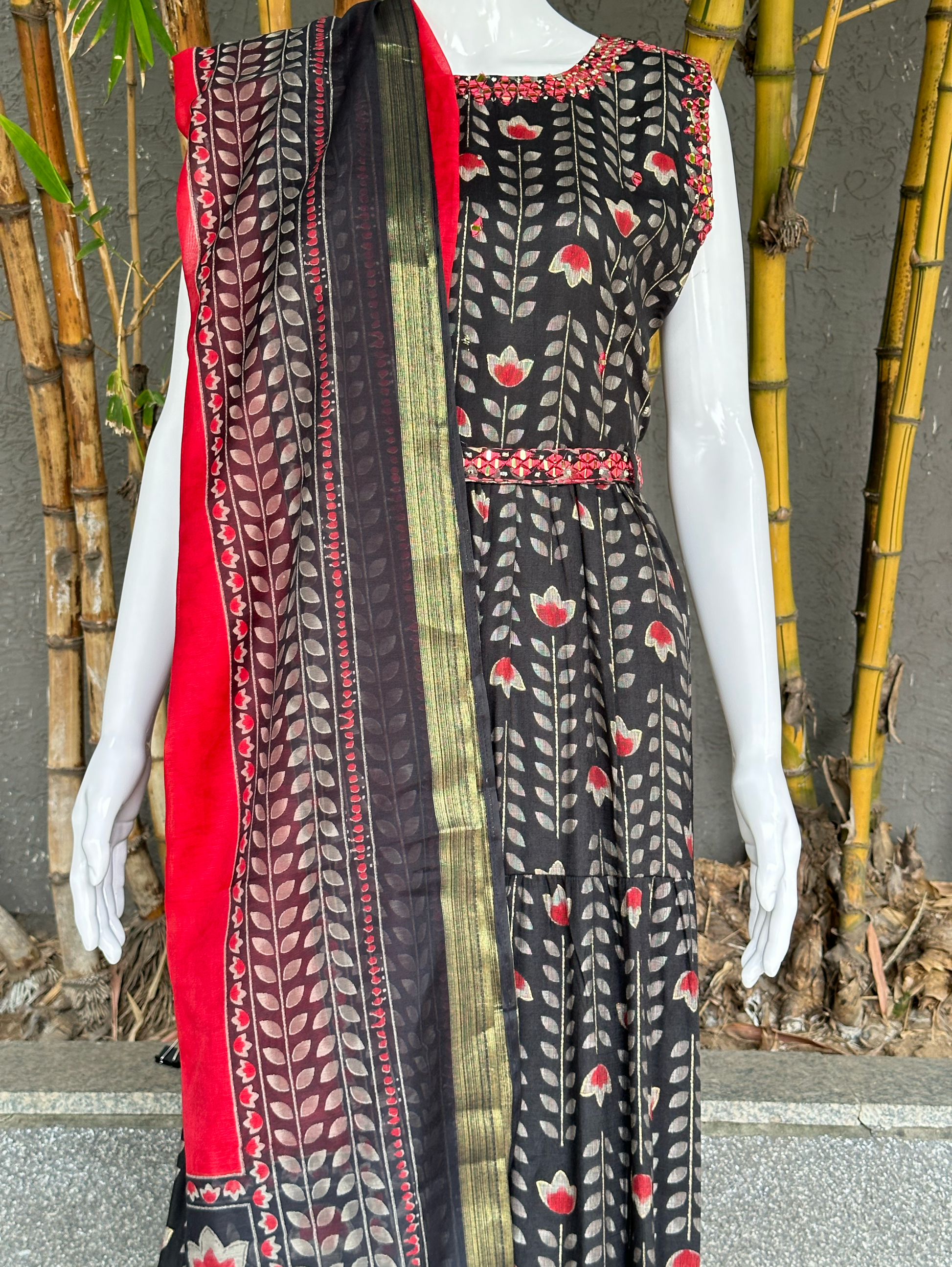 Rayon with Mirror work Kurti Set - With Belt