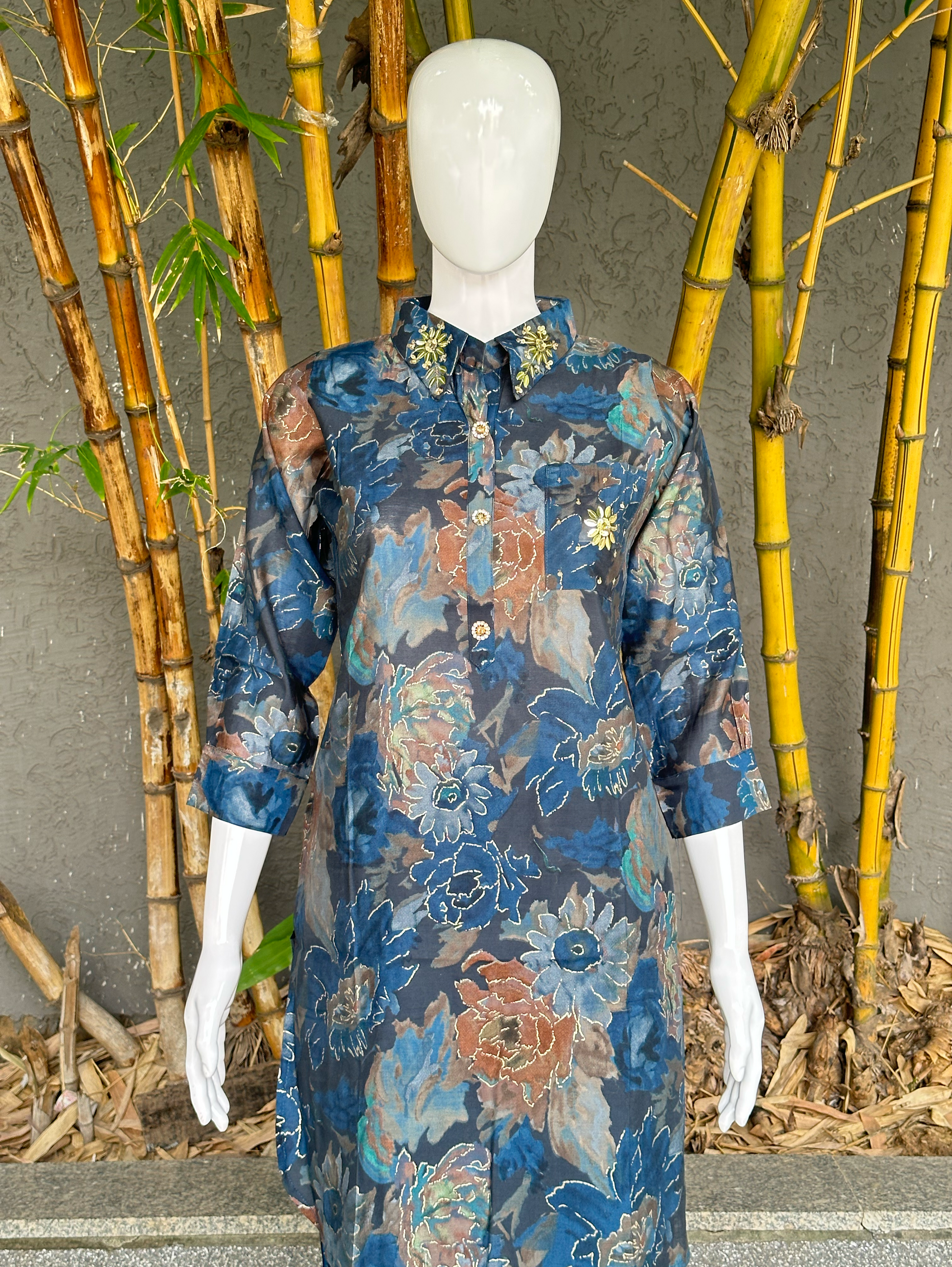 Muslin with Collar and Pocket Embroidery Coords