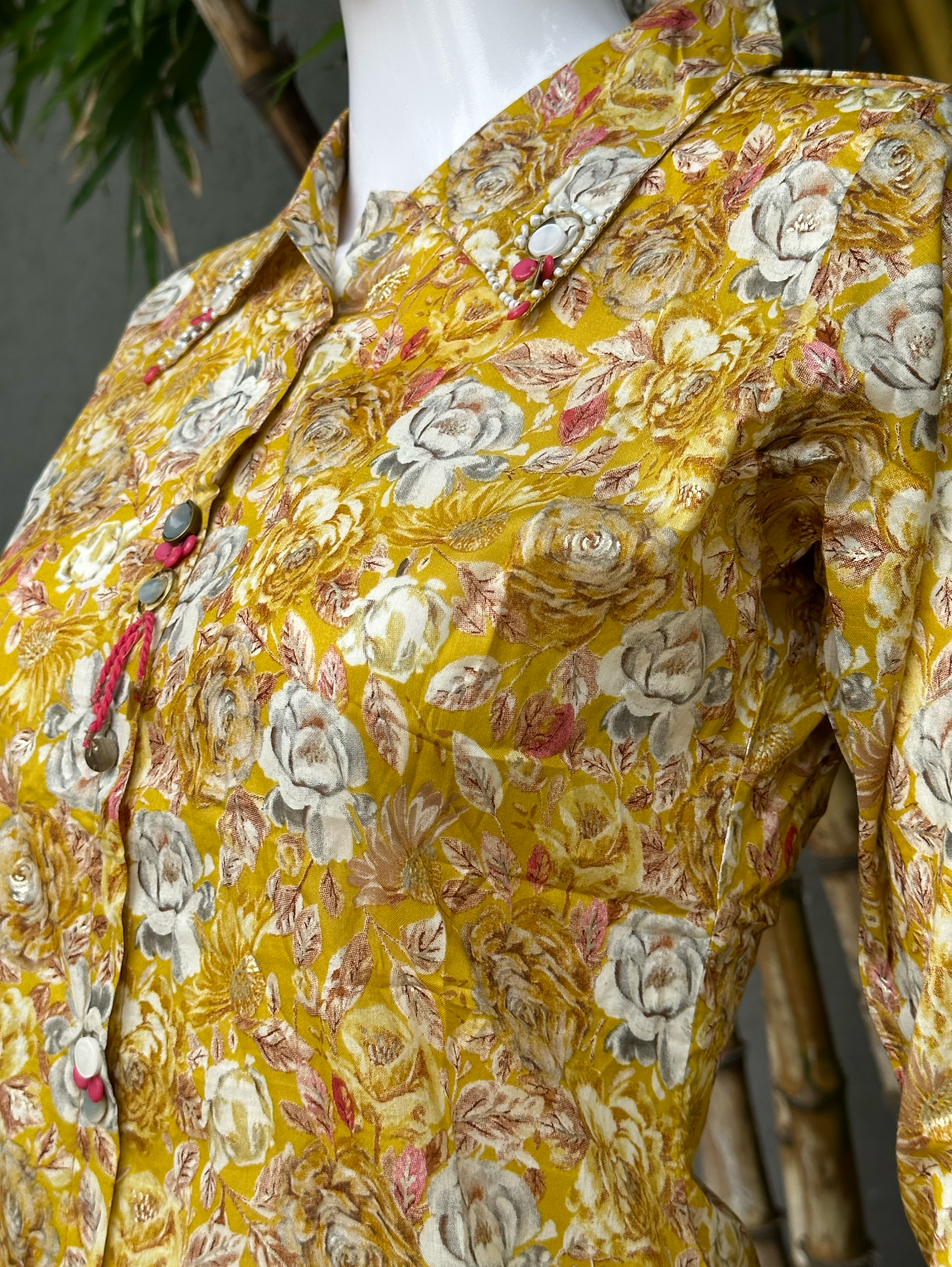 Image of Muslin with Collar and Button work Coords