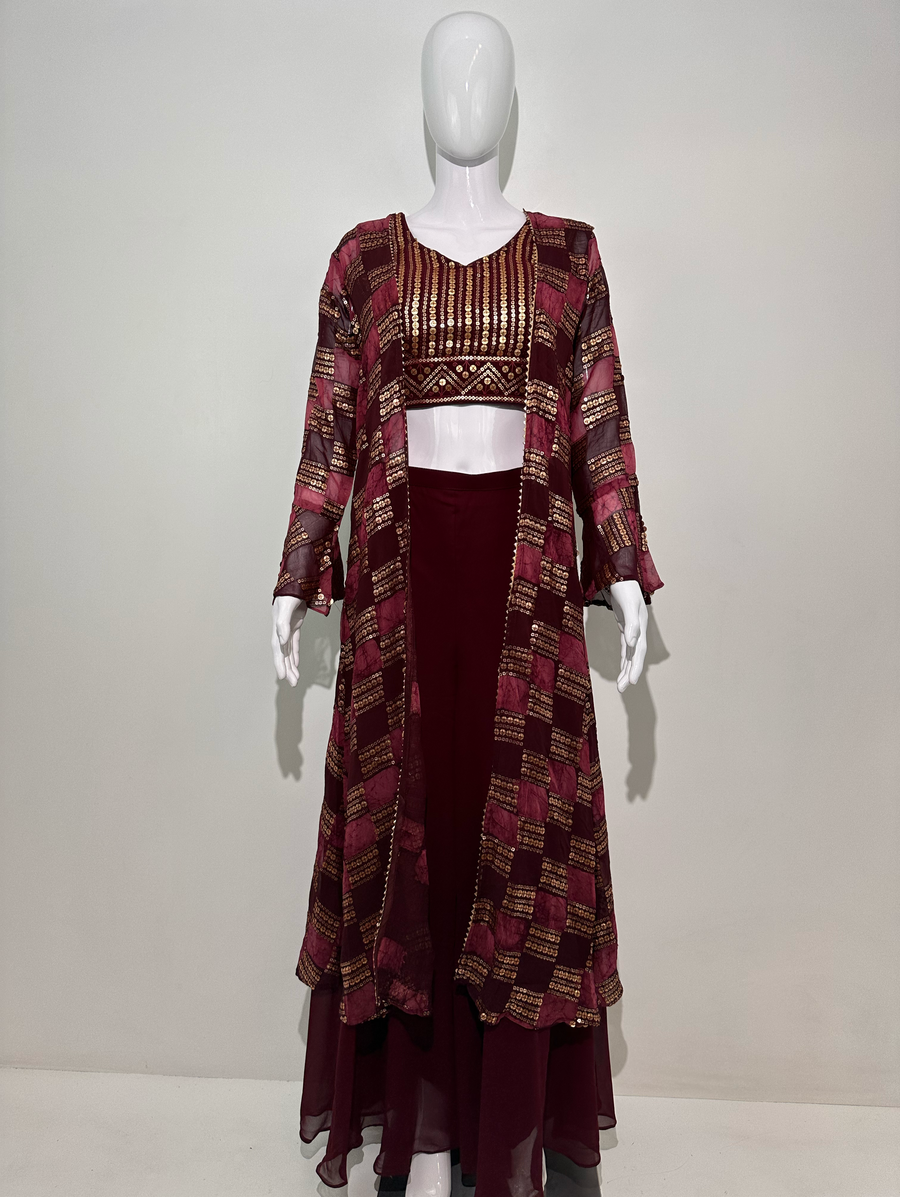 Image of Red Georgette Three Piece Set