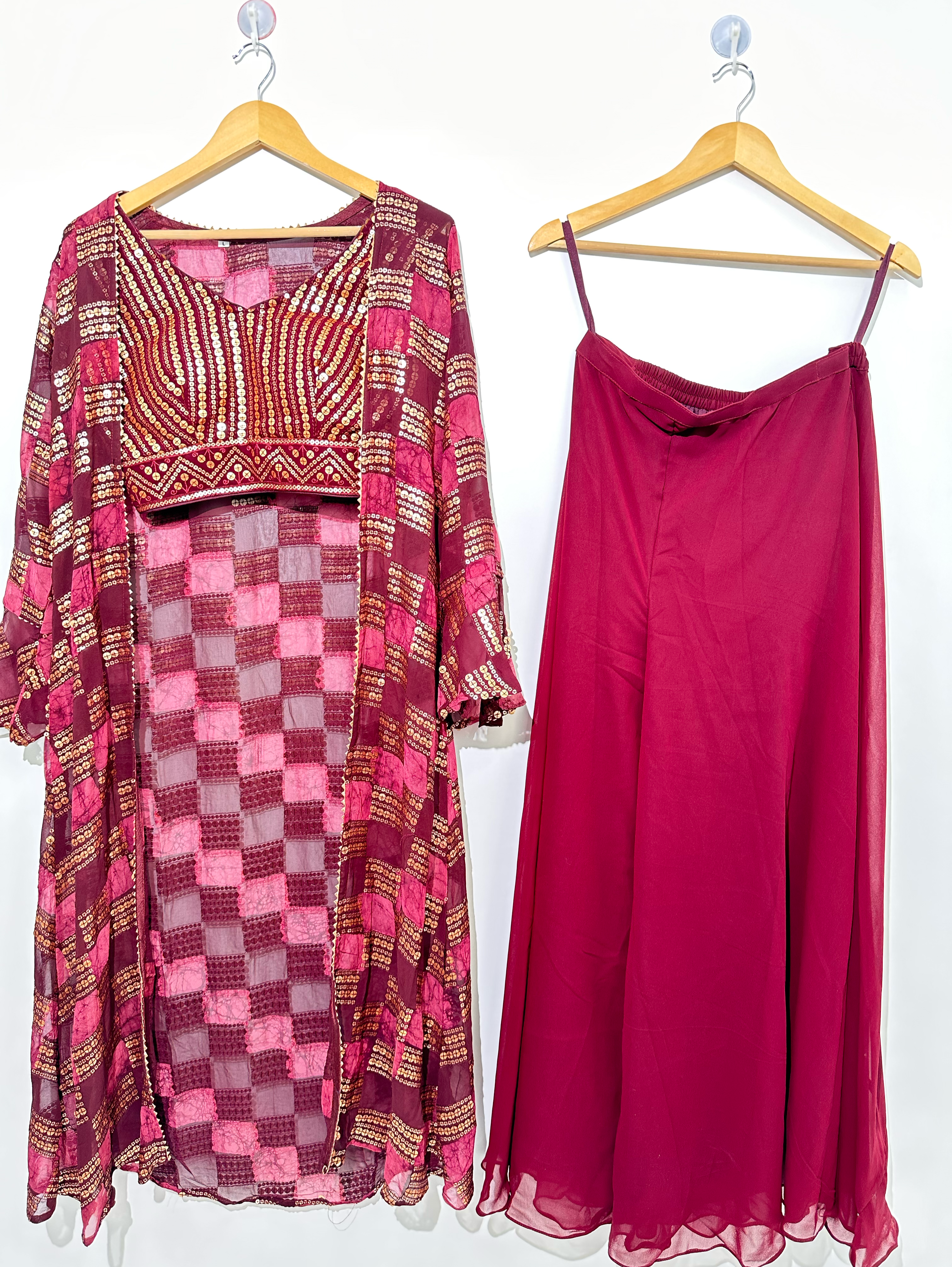 Image of Red Georgette Three Piece Set