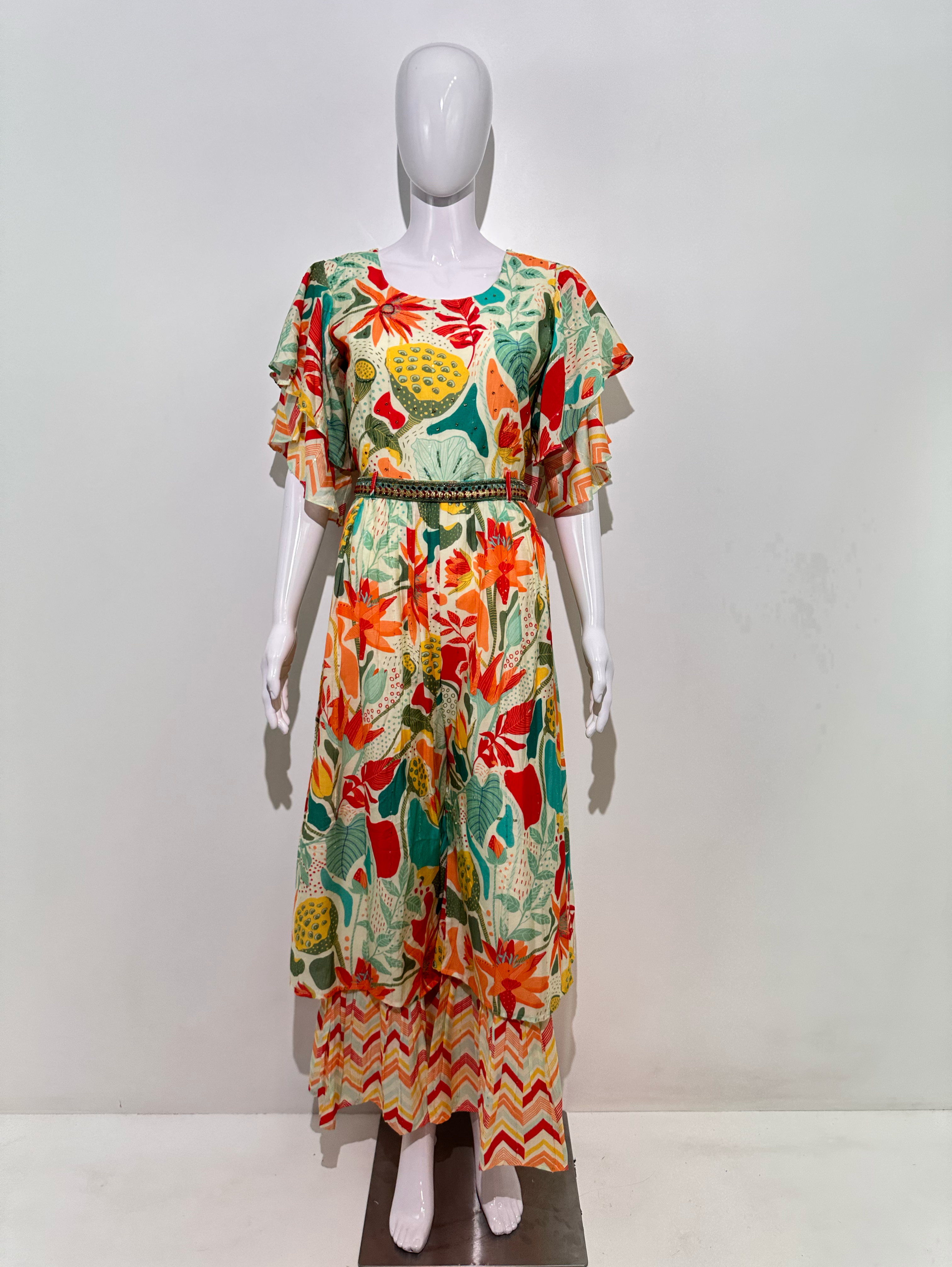Image of Multicolor Muslin Jumpsuit with Sequence work