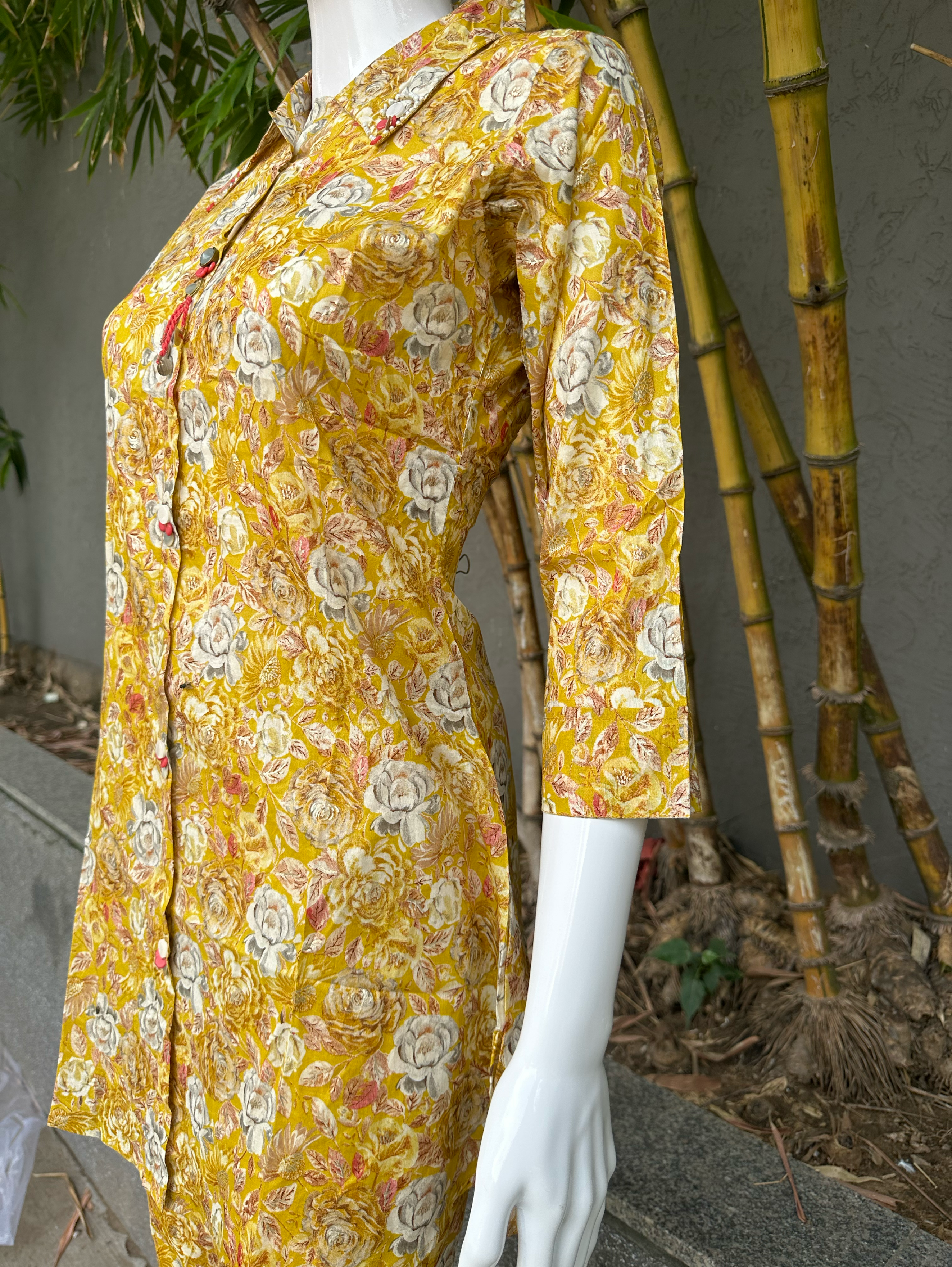 Image of Muslin with Collar and Button work Coords