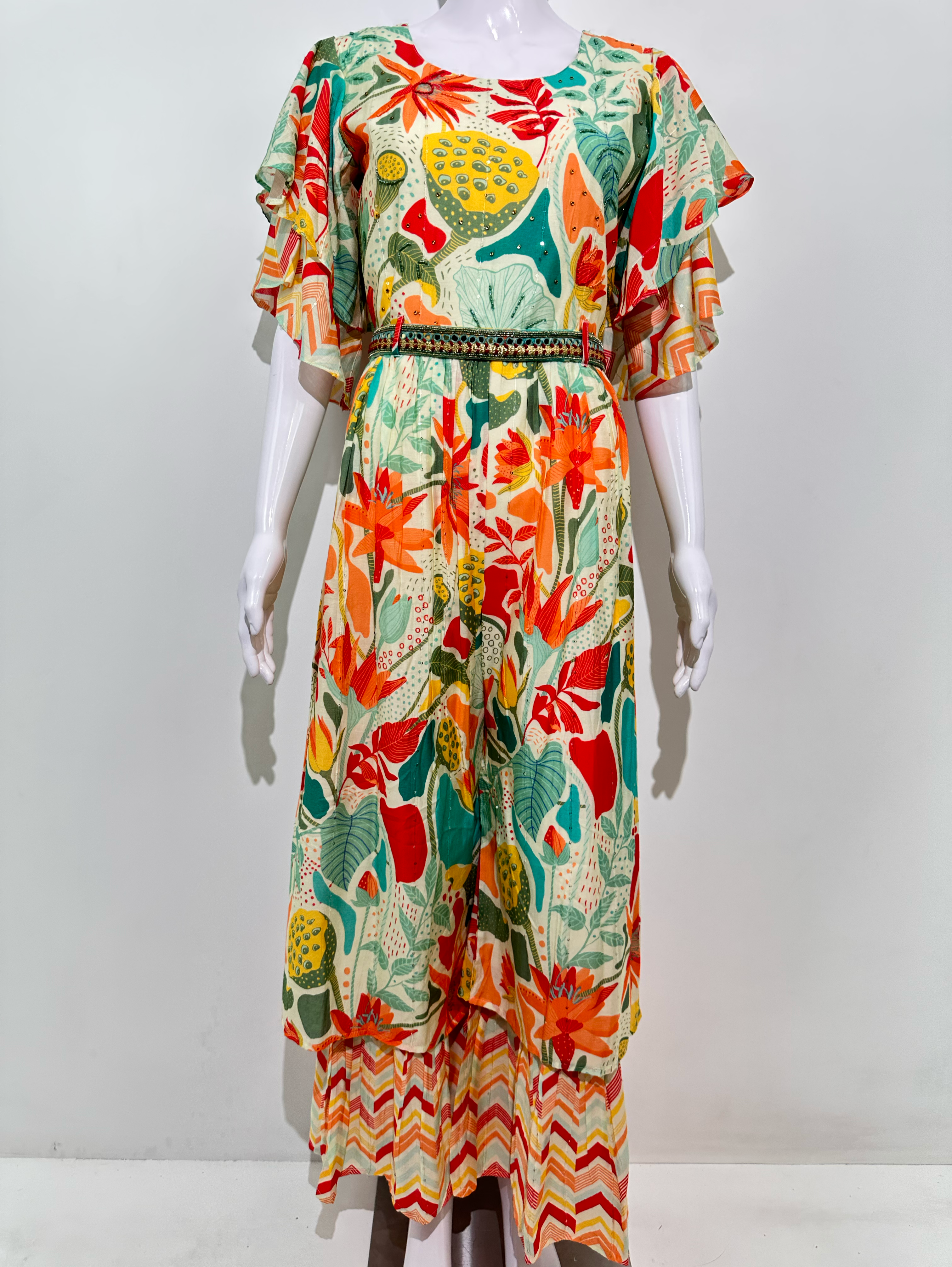 Image of Multicolor Muslin Jumpsuit with Sequence work