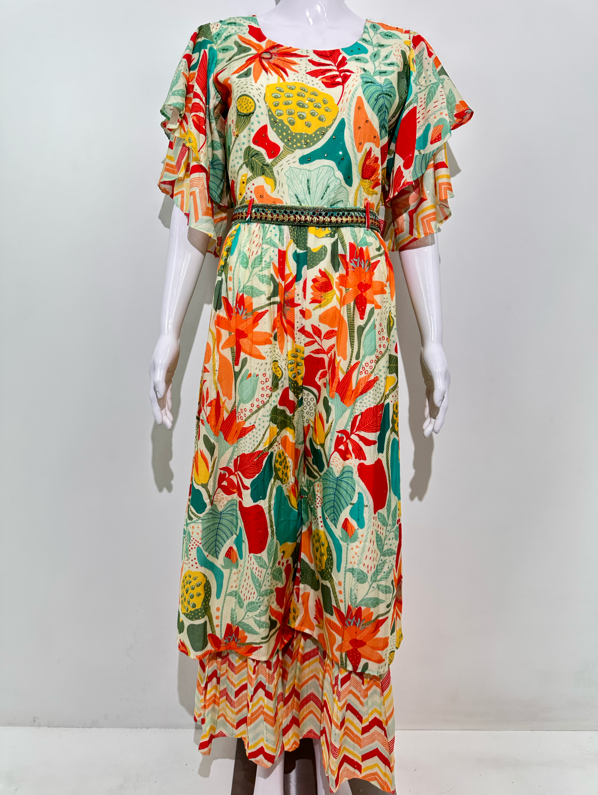 Multicolor Muslin Jumpsuit with Sequence work