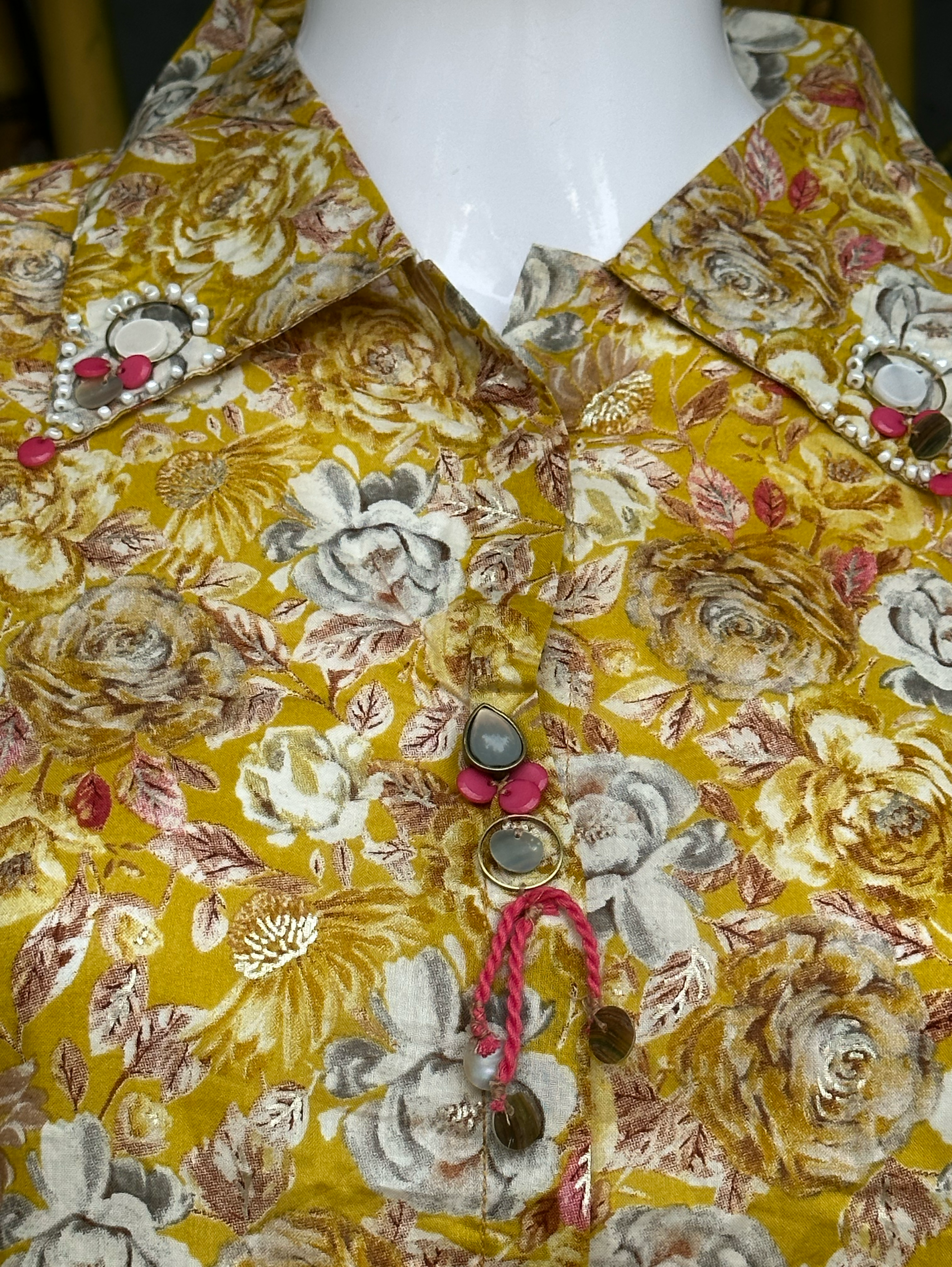 Image of Muslin with Collar and Button work Coords