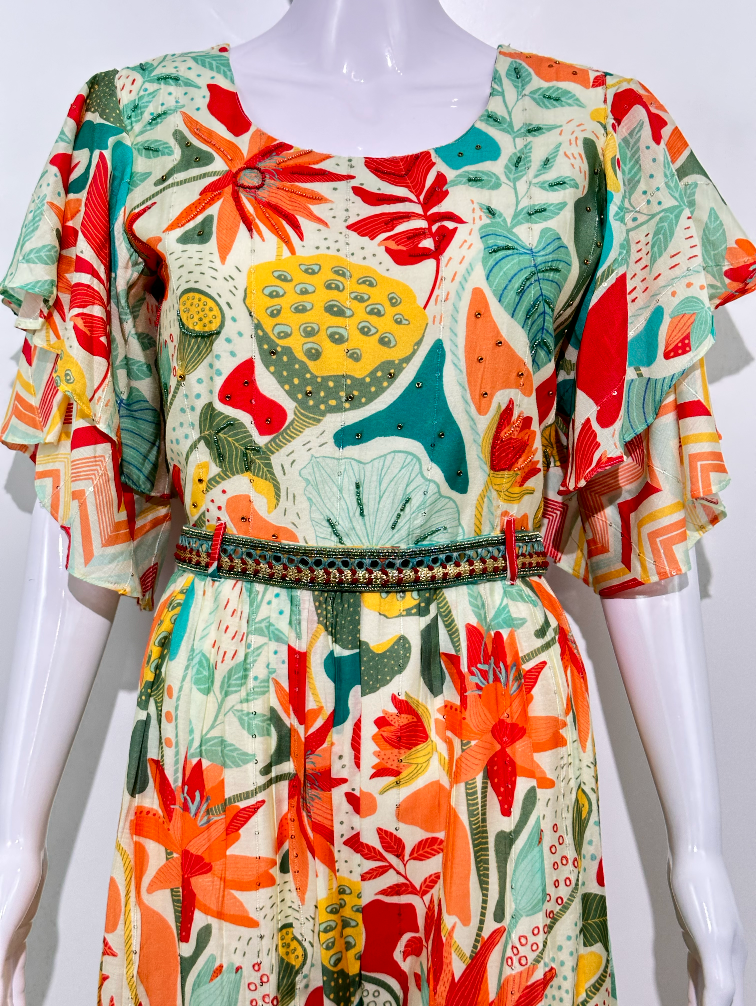 Multicolor Muslin Jumpsuit with Sequence work