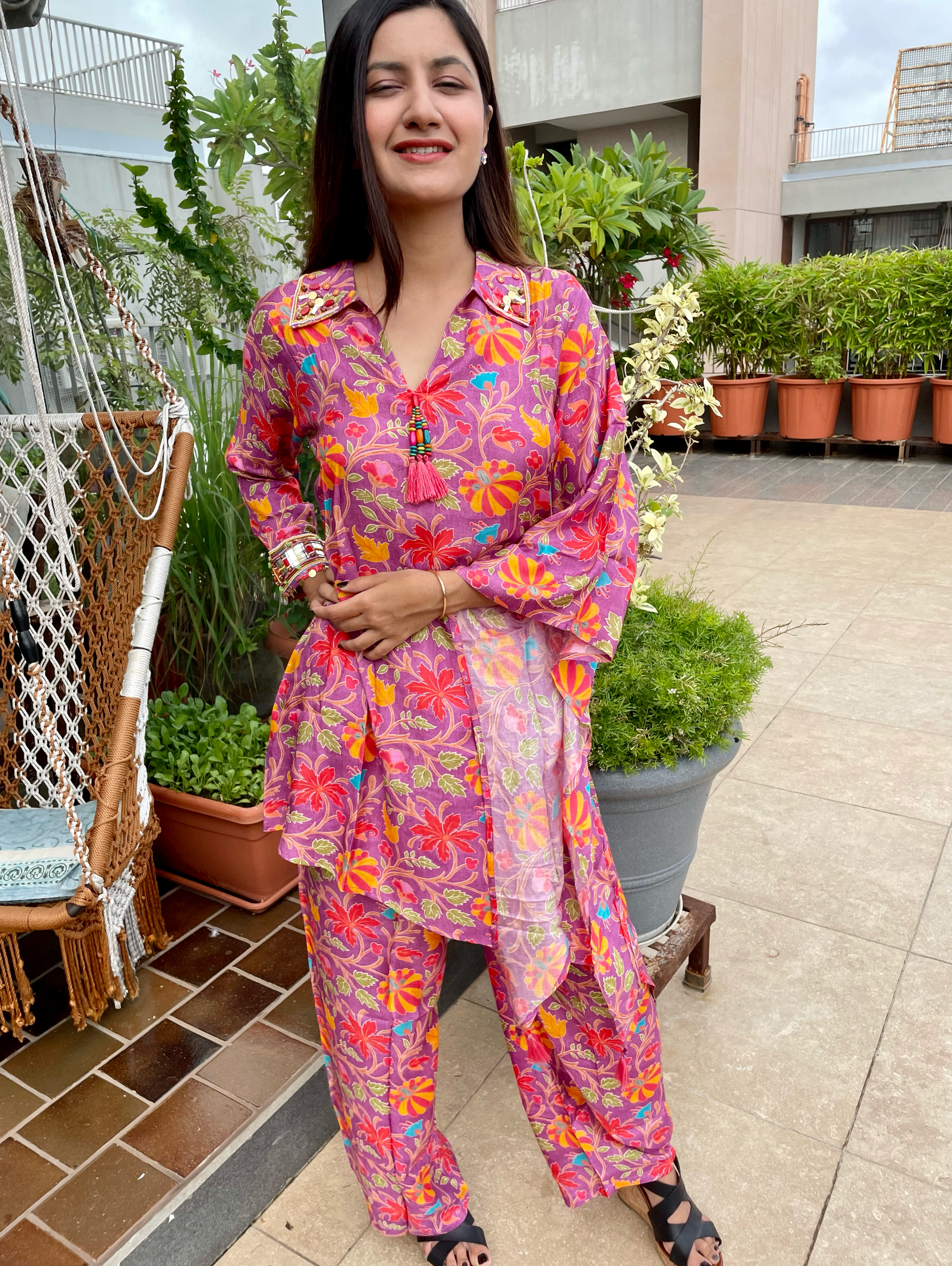 Image of Designer Muslin Coord Set with Work