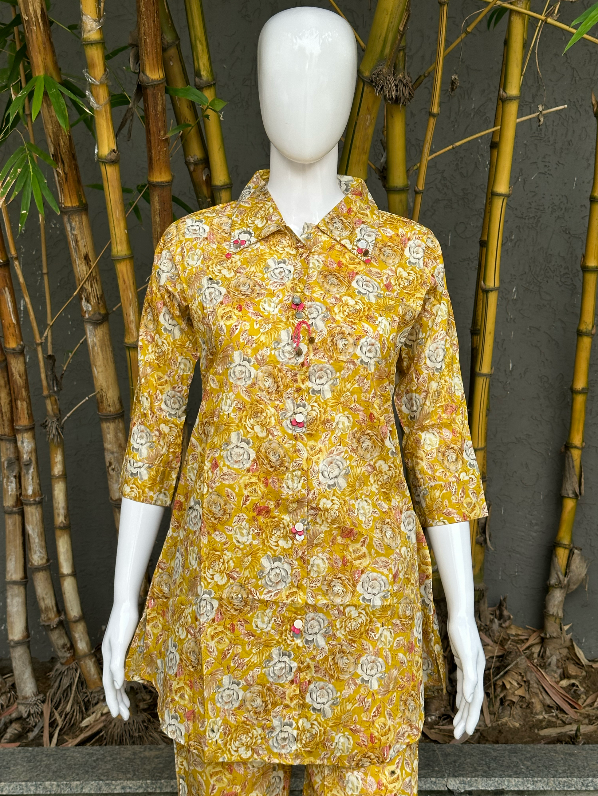 Muslin with Collar and Button work Coords