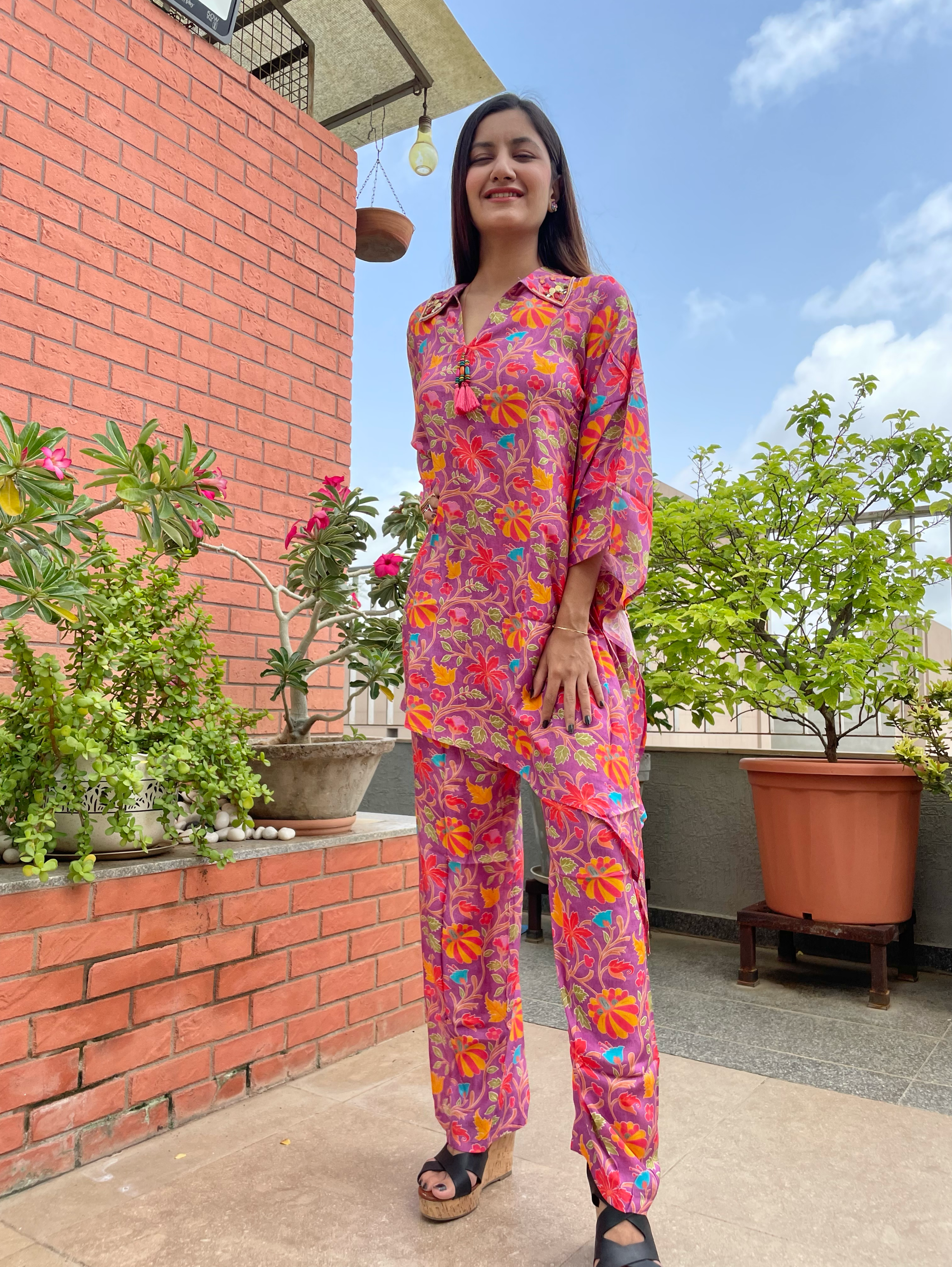 Image of Designer Muslin Coord Set with Work