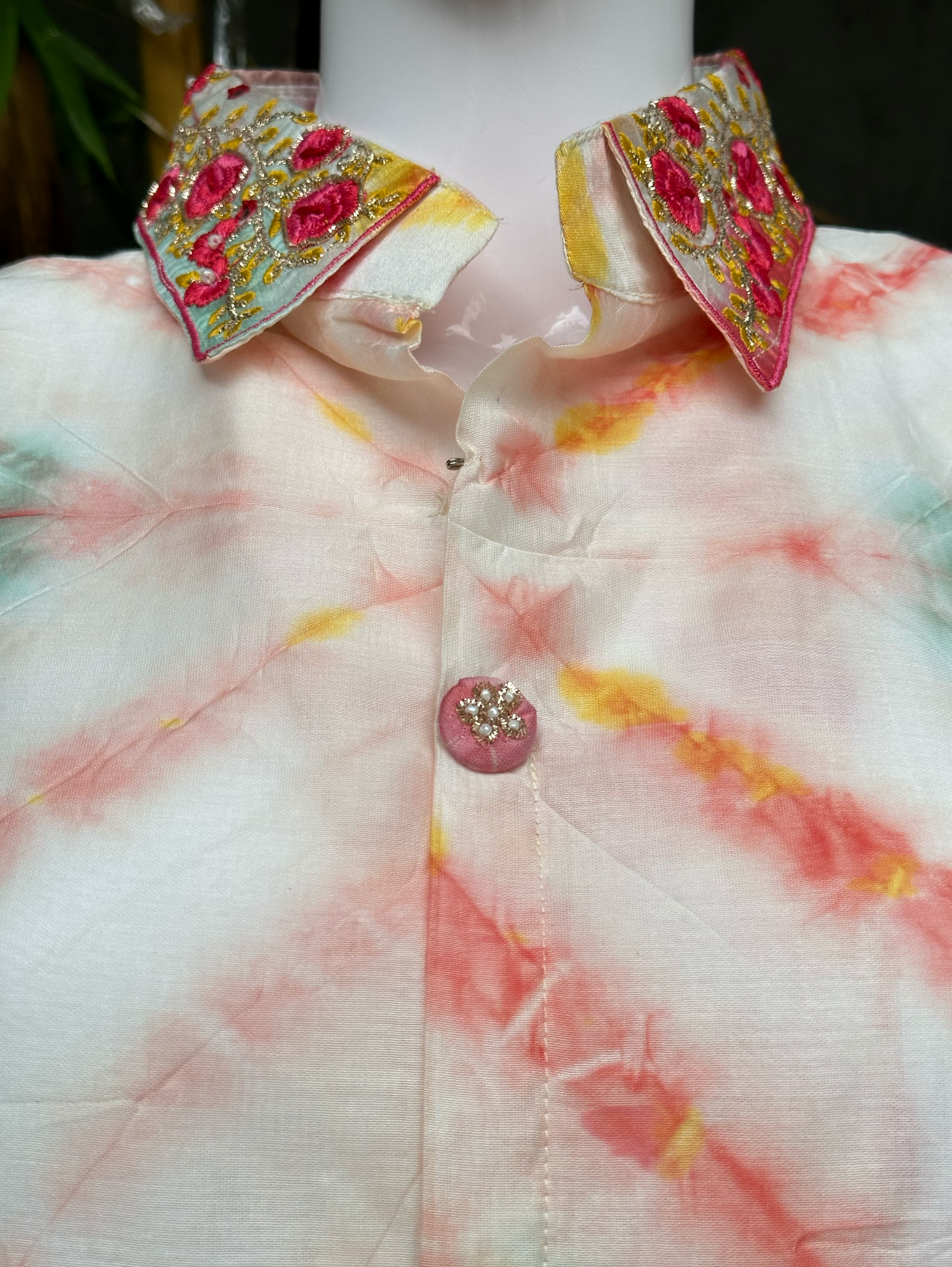 Muslin Silk Collar Embroidery Coords - Tie Dye