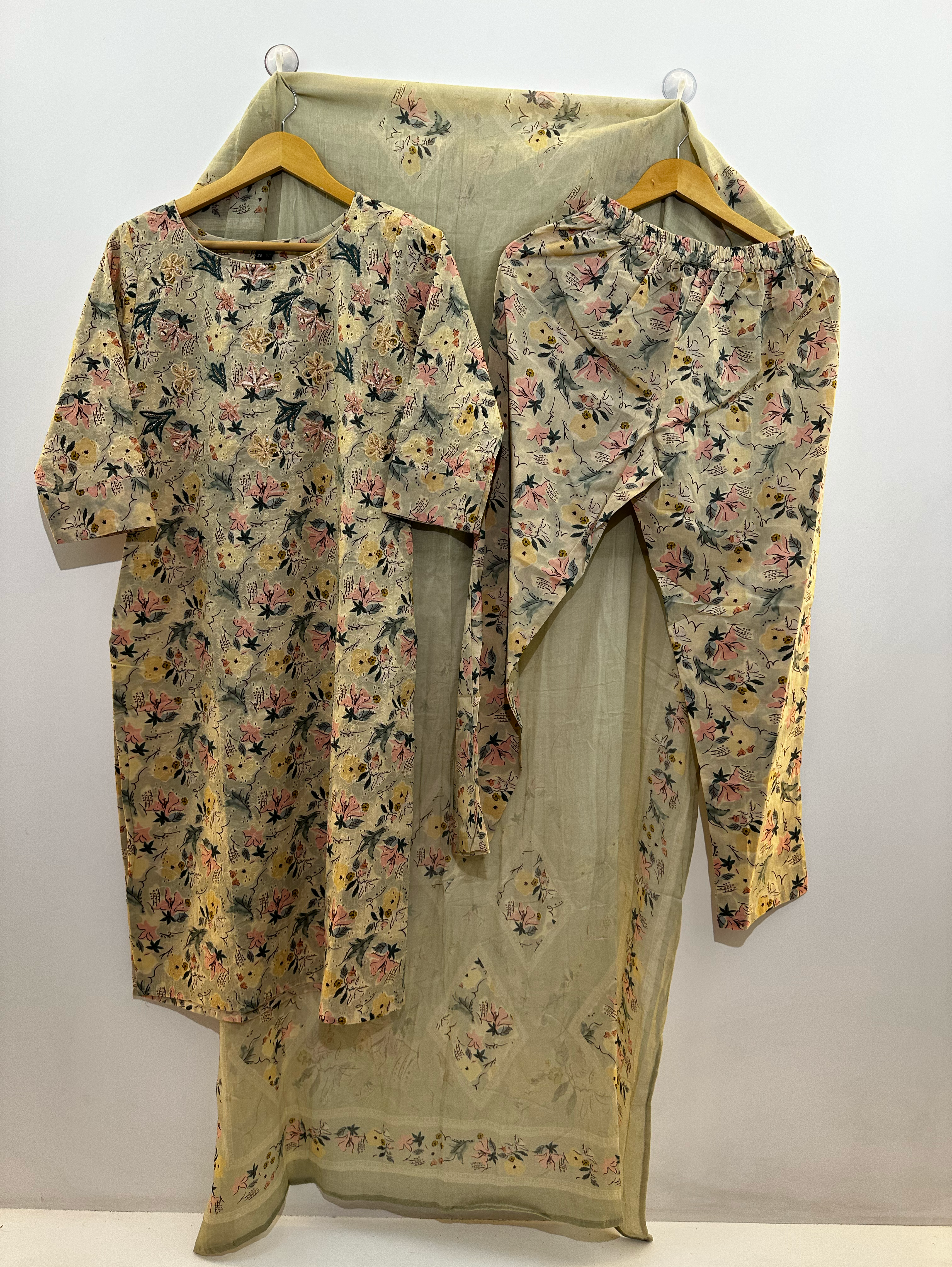 Image of Lucknowi work Cotton Kurti Set -3 Piece