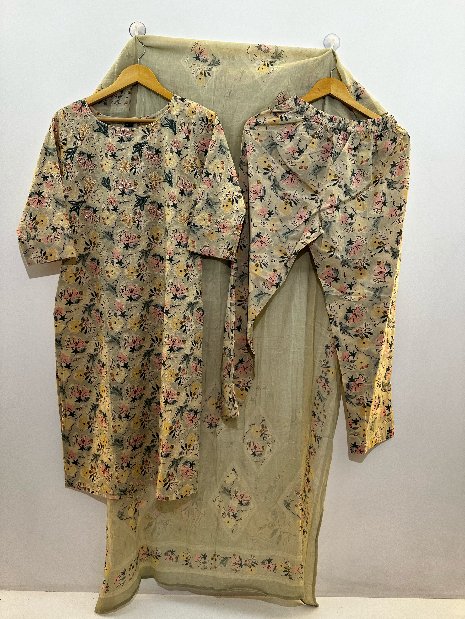 Lucknowi work Cotton Kurti Set -3 Piece