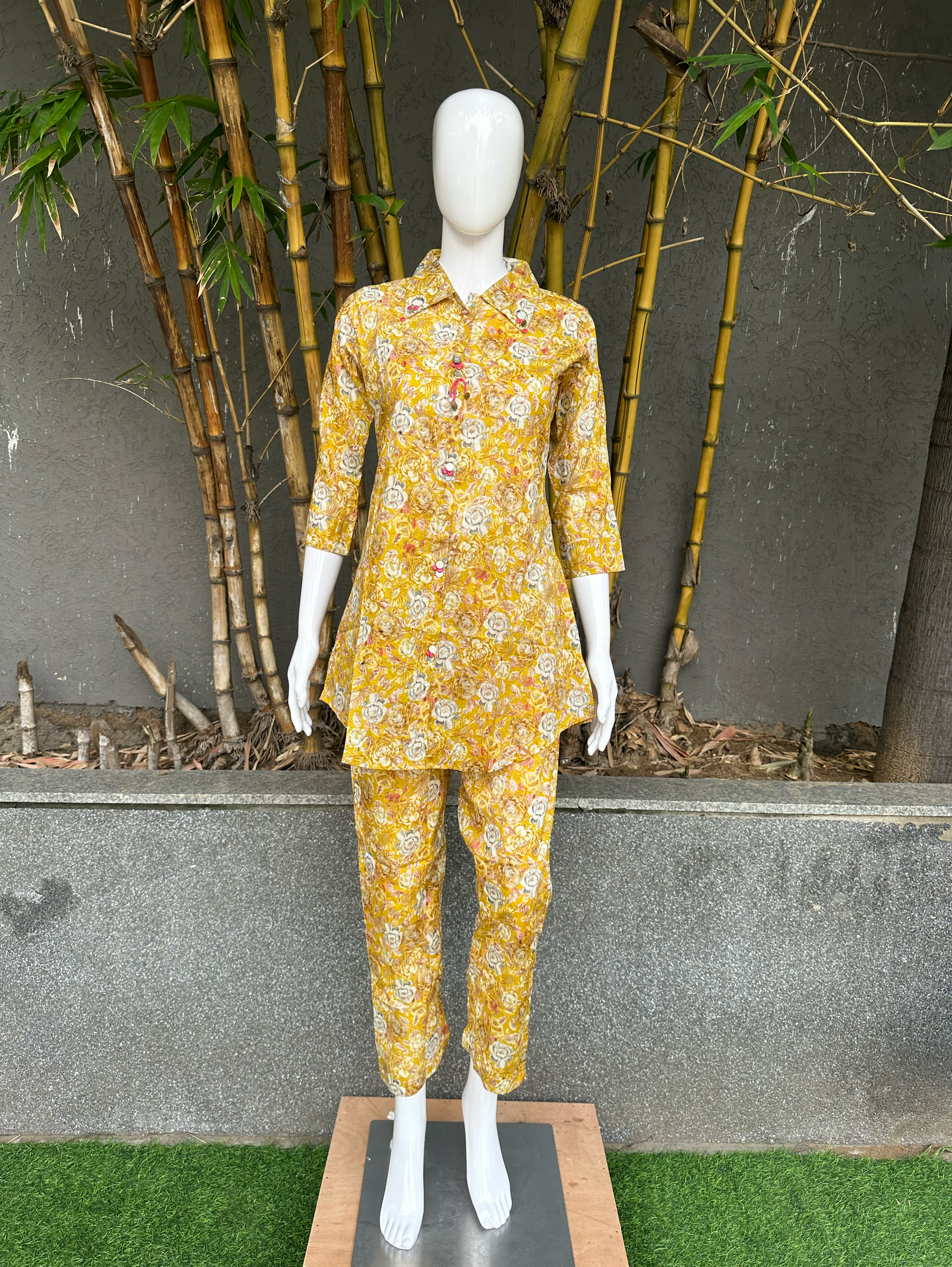 Muslin with Collar and Button work Coords