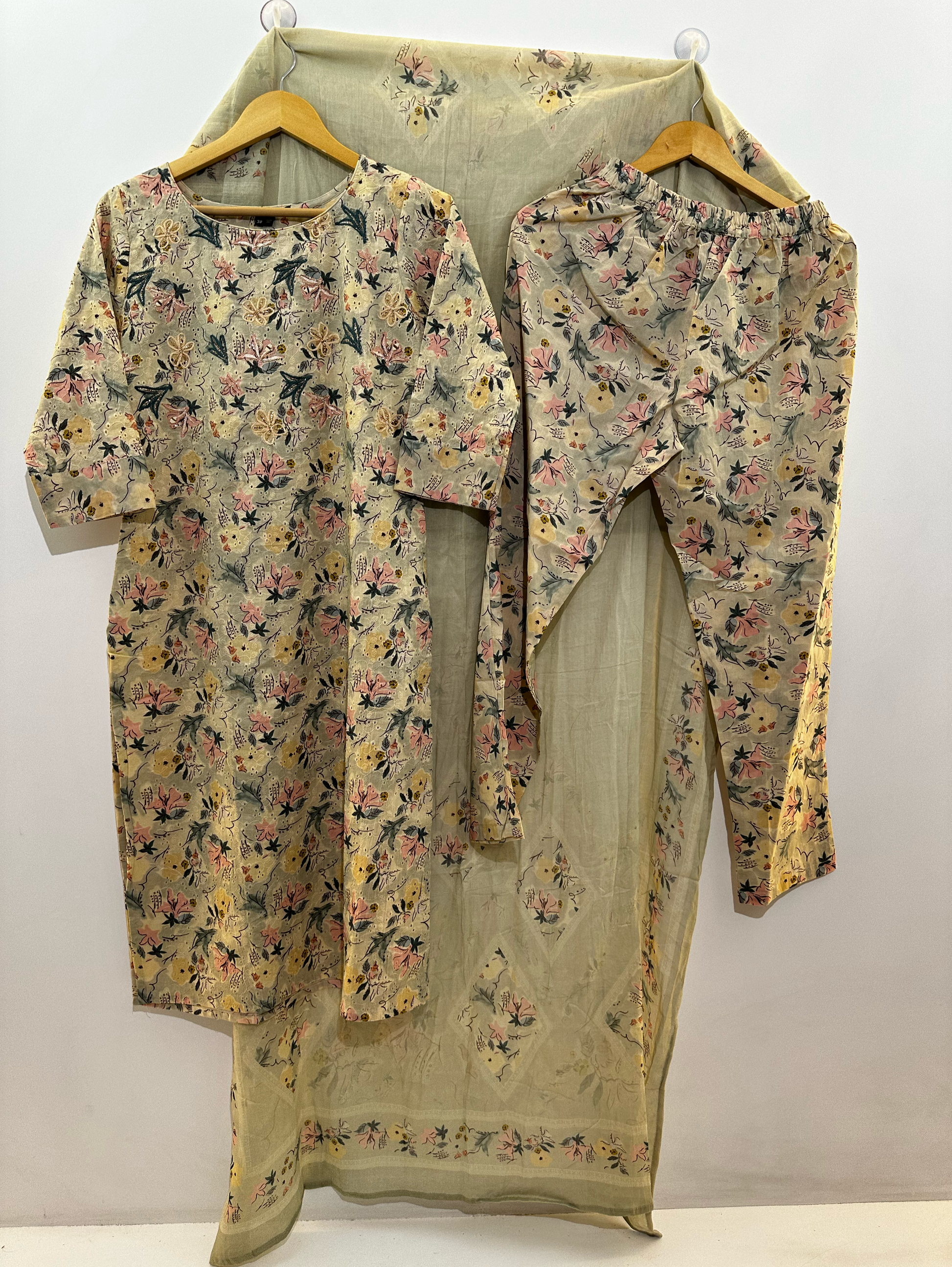 Lucknowi work Cotton Kurti Set -3 Piece