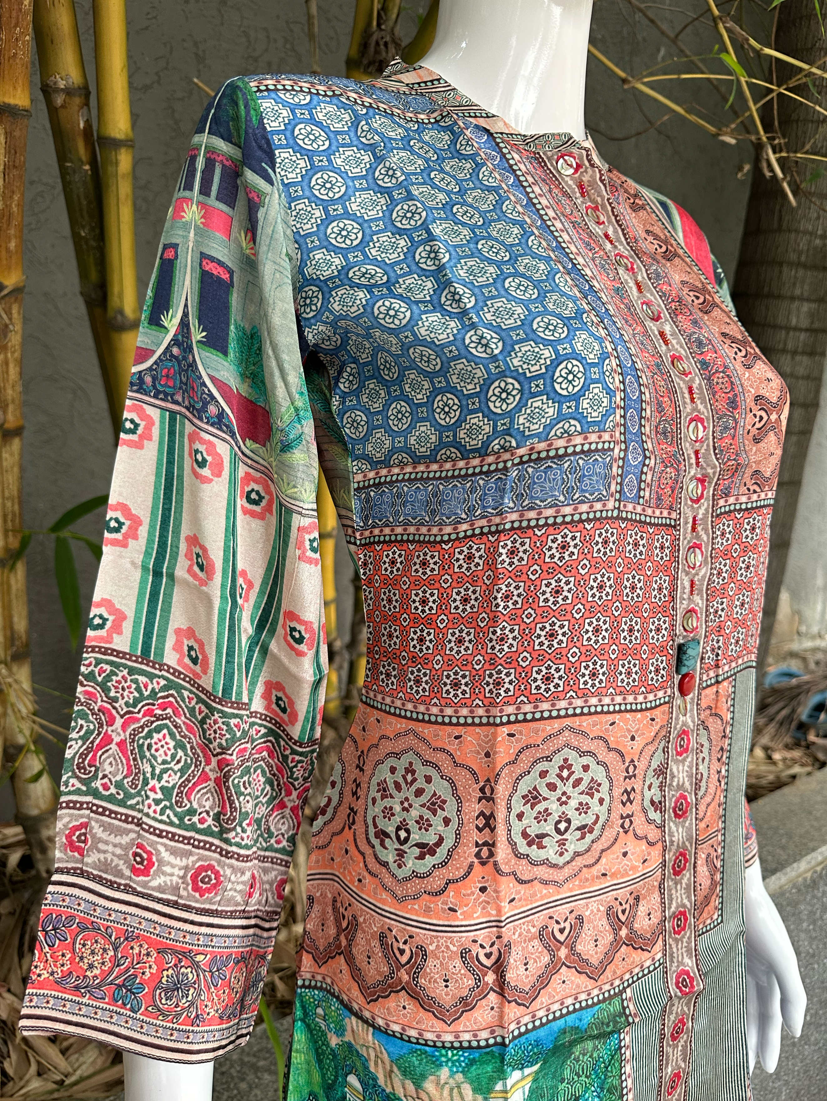 Muslin Print Tunics with Stand Patti Embroidery work