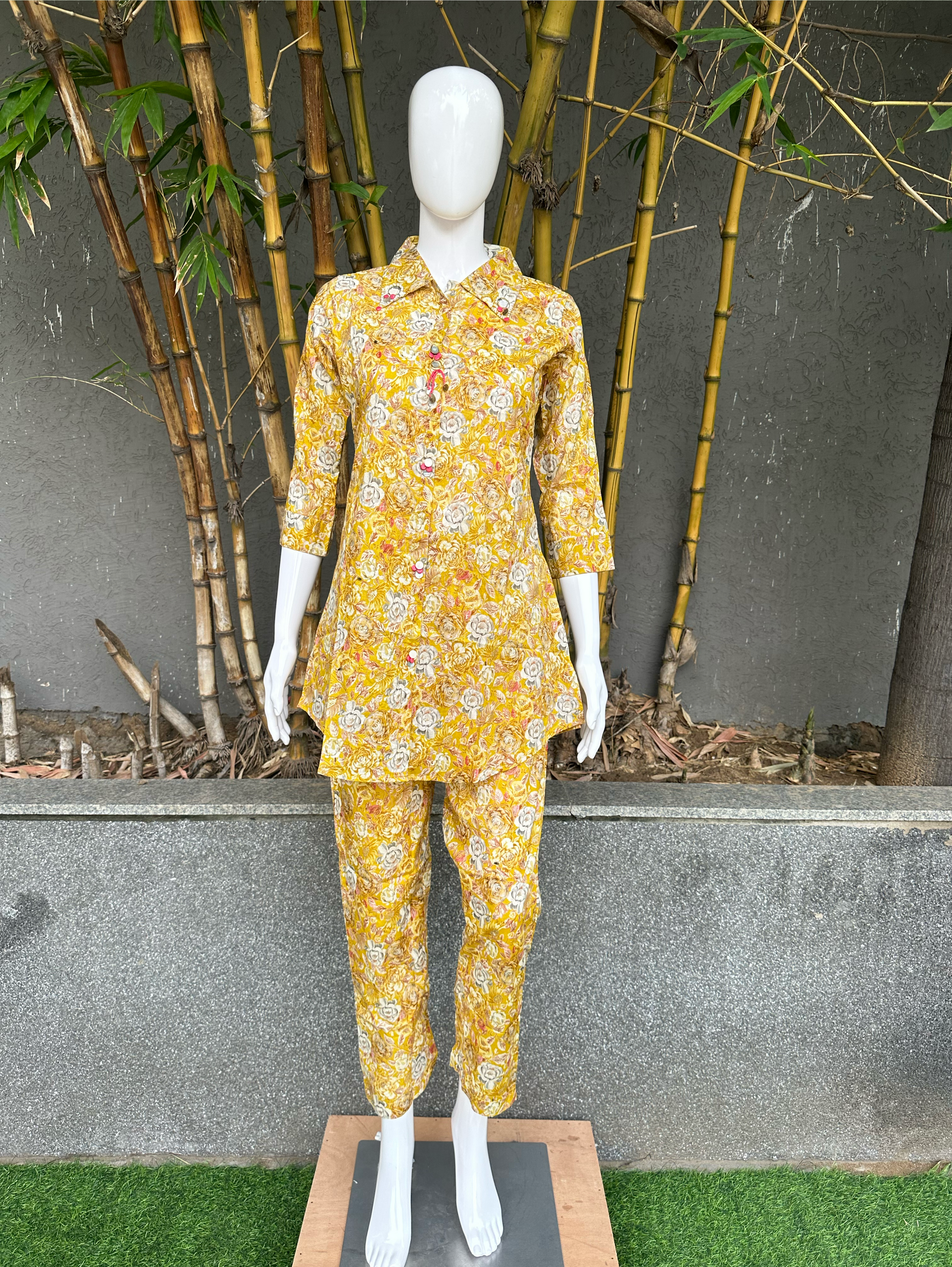 Muslin with Collar and Button work Coords