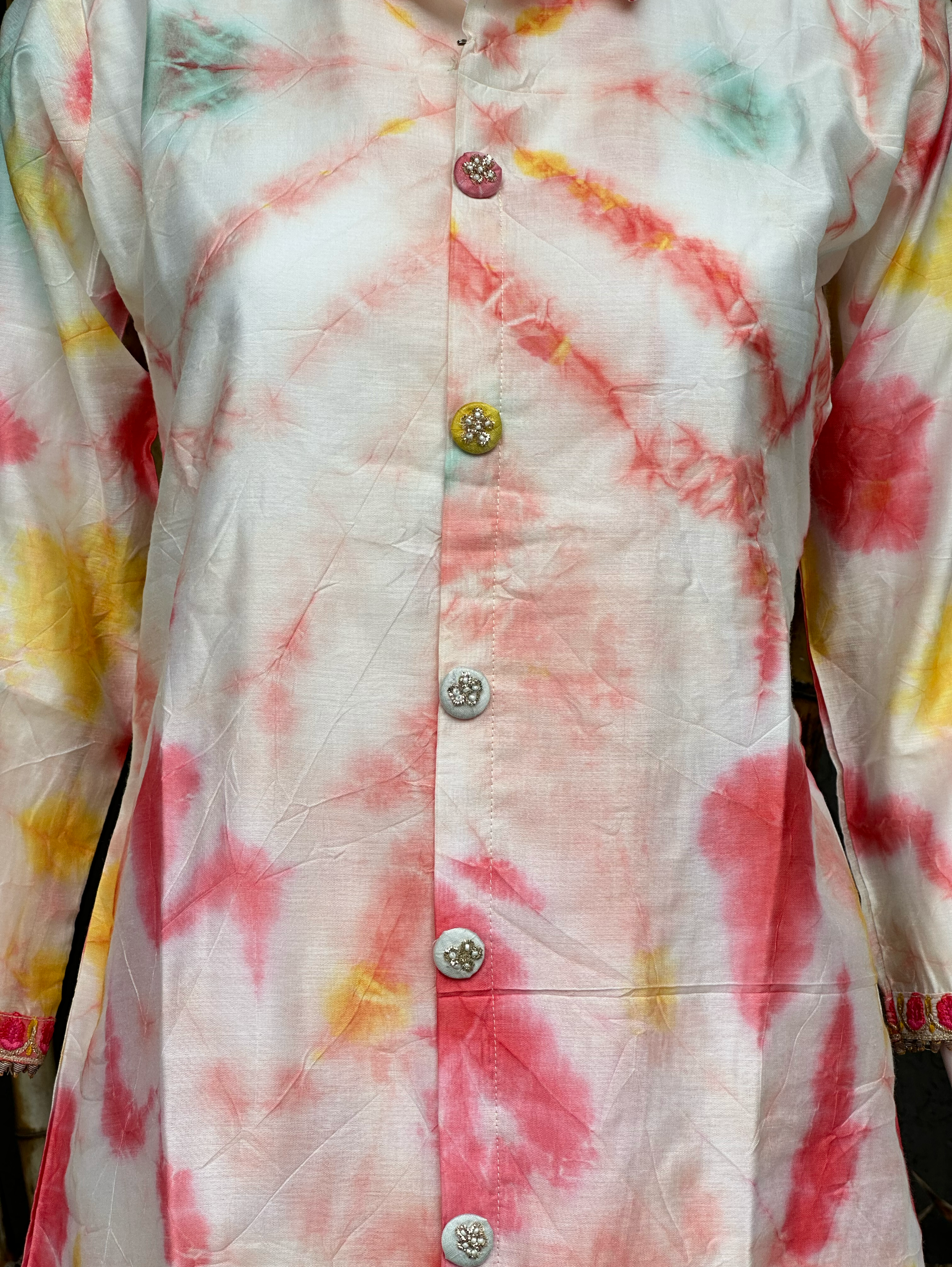 Image of Muslin Silk Collar Embroidery Coords - Tie Dye