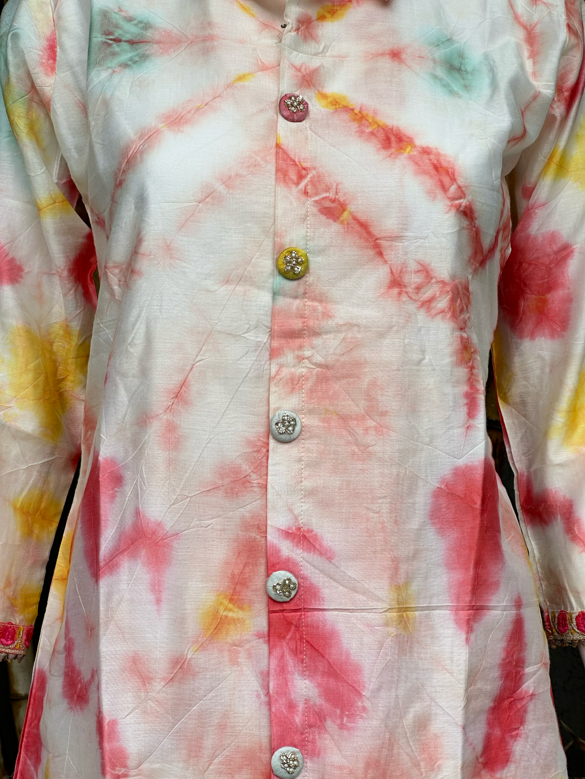 Muslin Silk Collar Embroidery Coords - Tie Dye