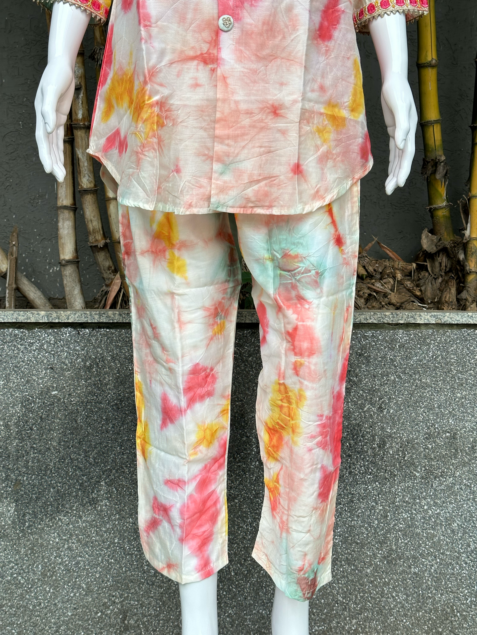 Muslin Silk Collar Embroidery Coords - Tie Dye