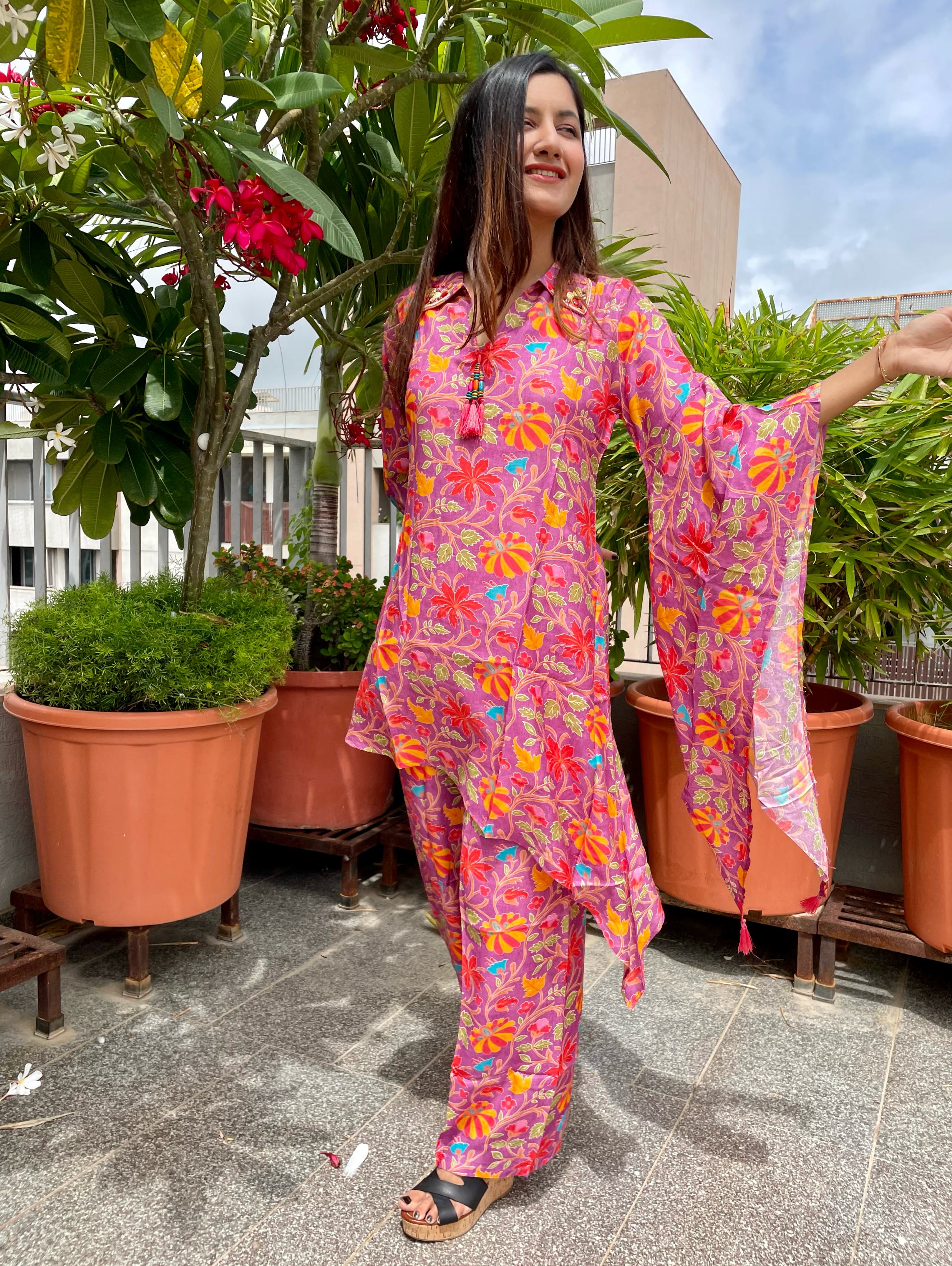 Image of Designer Muslin Coord Set with Work