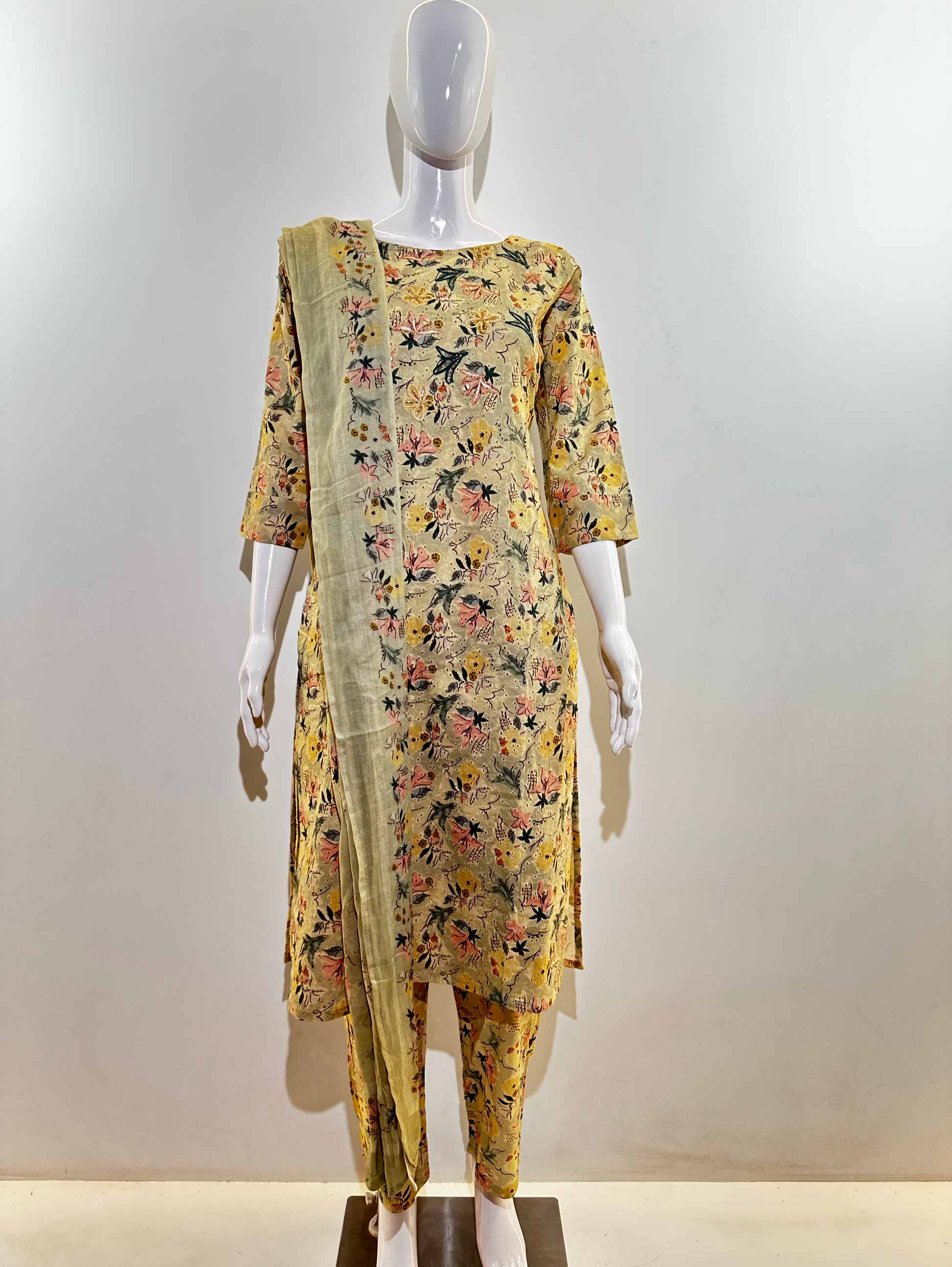 Lucknowi work Cotton Kurti Set -3 Piece
