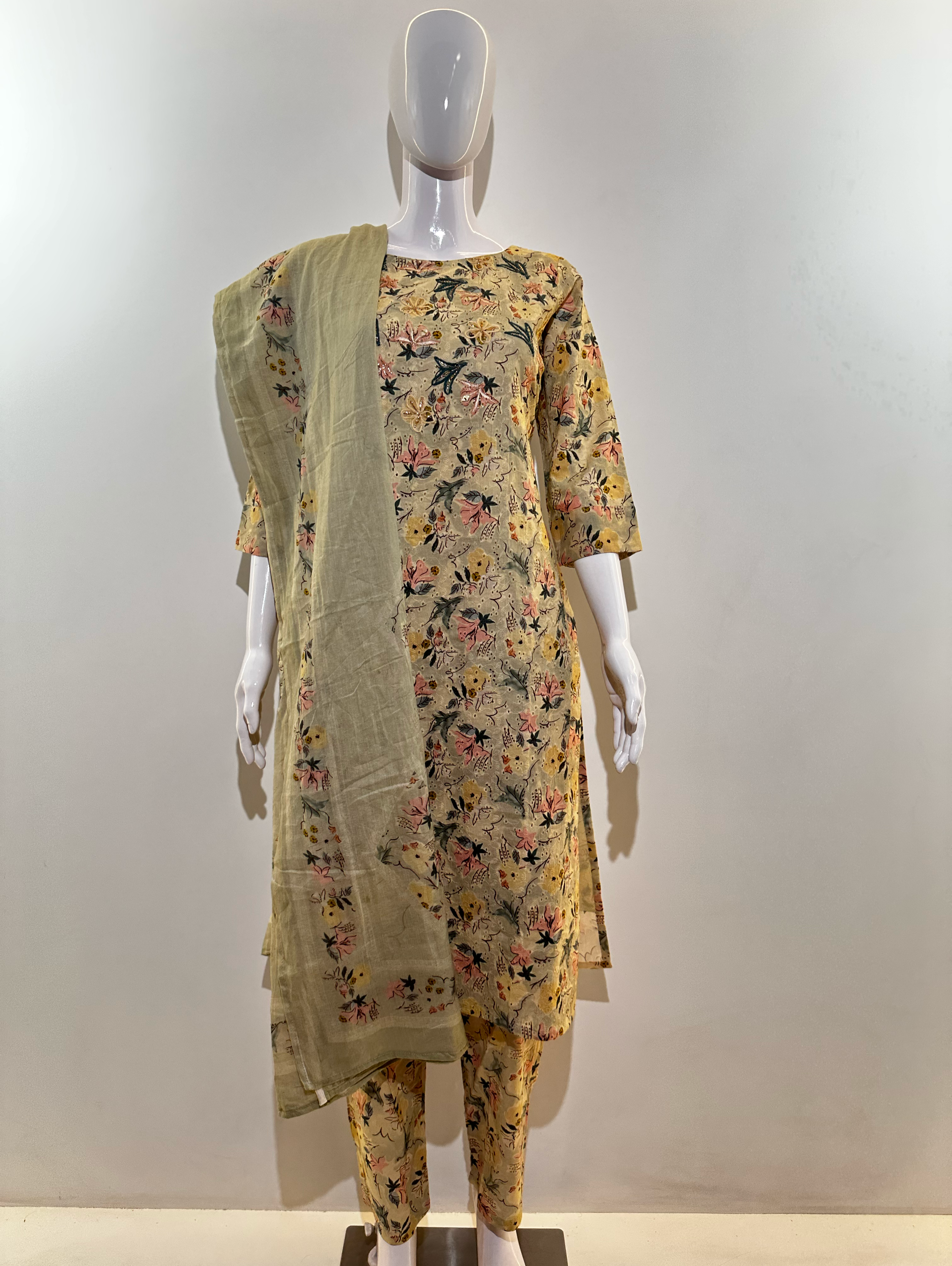 Image of Lucknowi work Cotton Kurti Set -3 Piece